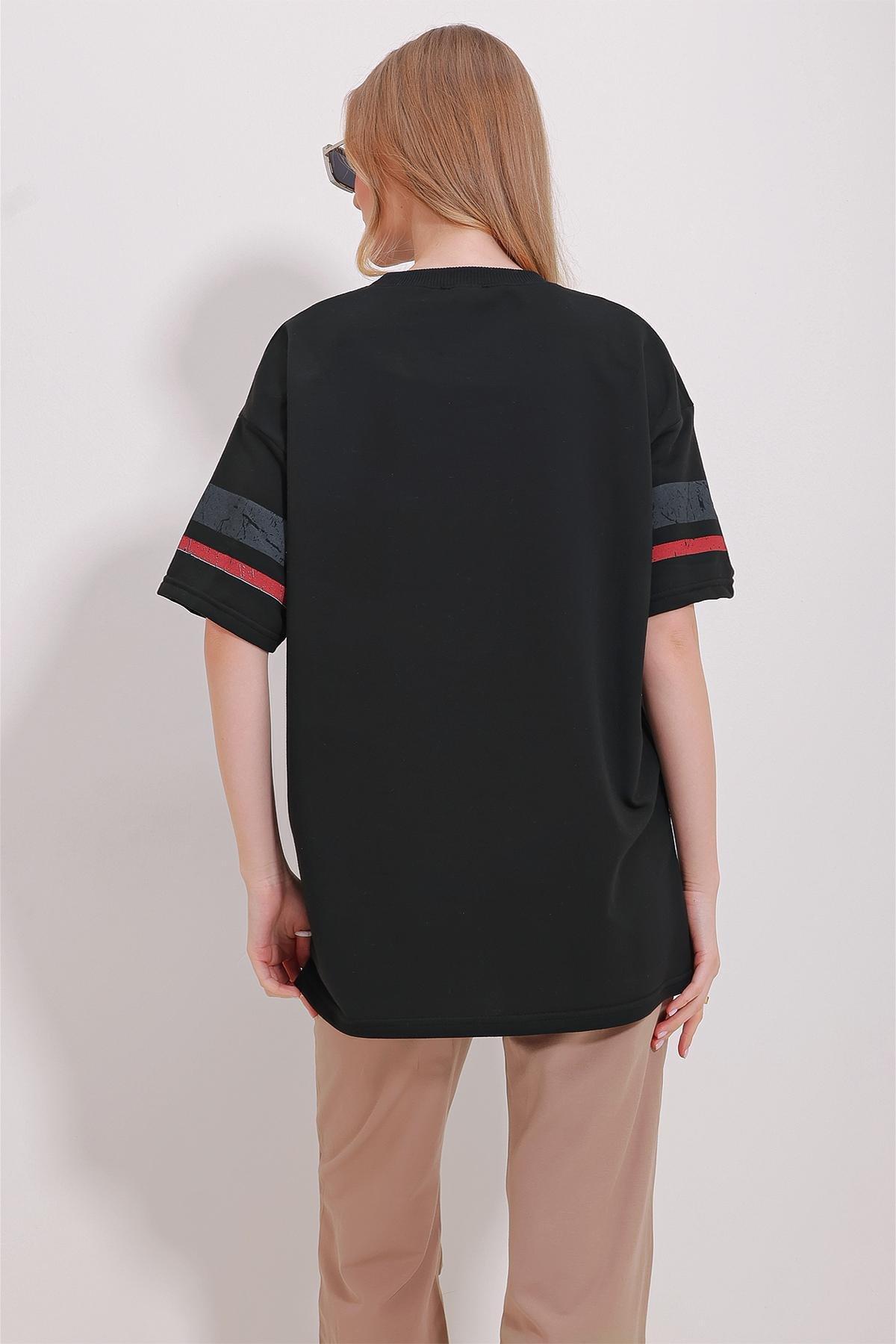 Black Crew Neck Printed Oversize T-Shirt, , large image number 3