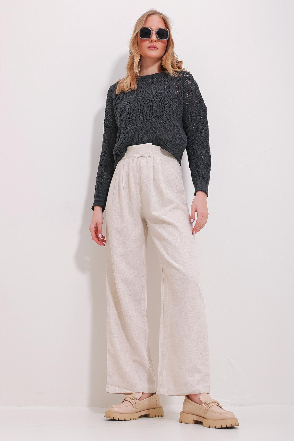 Beige Turn-On Palazzo Trousers, , large image number 0