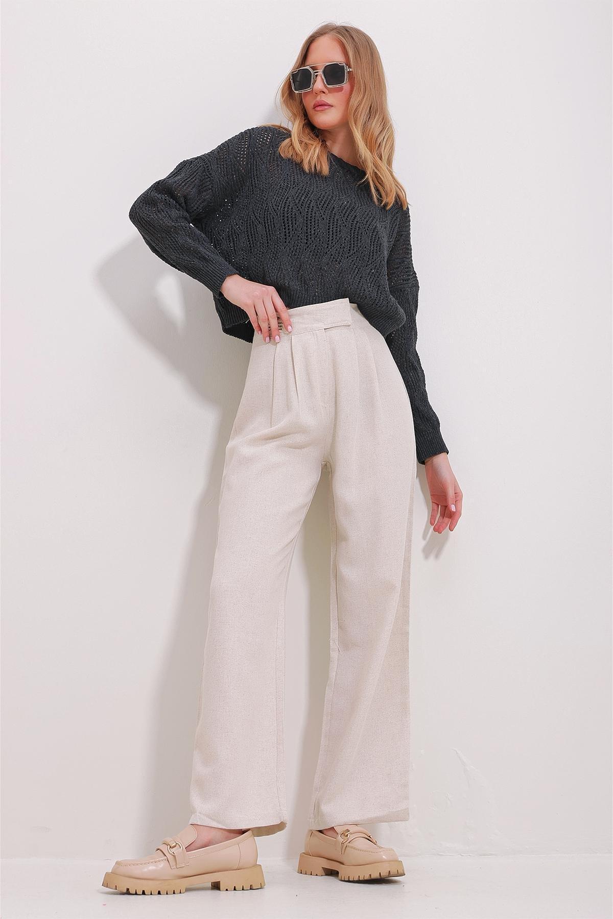 Beige Turn-On Palazzo Trousers, , large image number 3