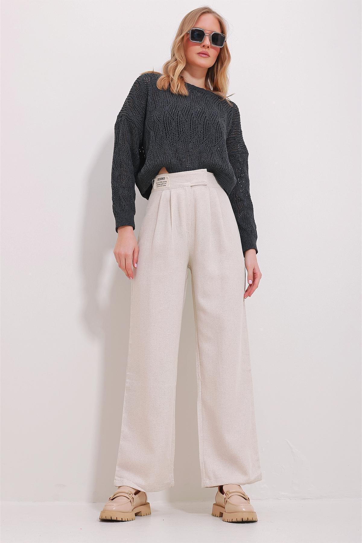 Beige Turn-On Palazzo Trousers, , large image number 4