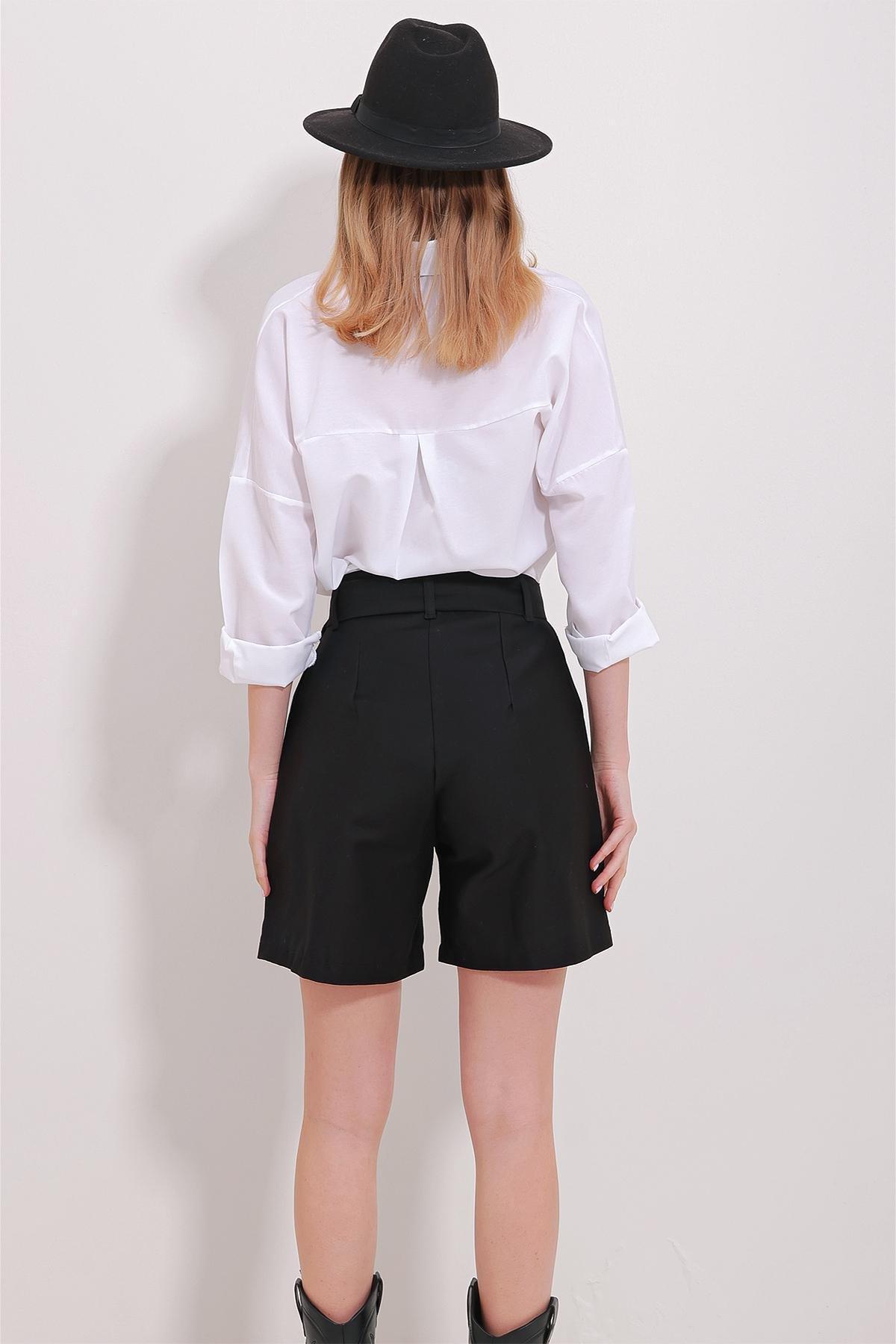 Black Belted Gabardine Shorts, , large image number 4