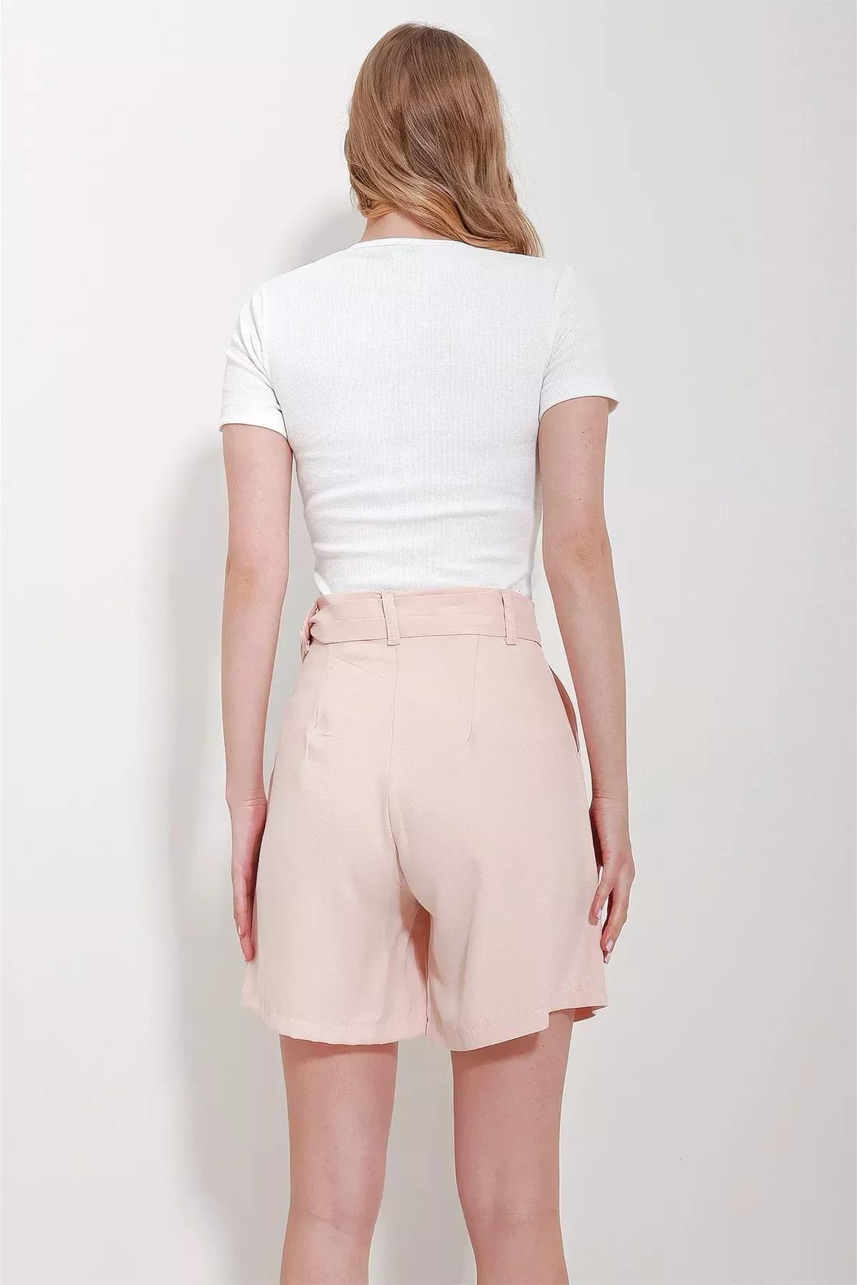 Pink Belted Gabardine Shorts, POWDER PINK, large image number 7