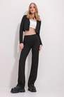 Alacati - Womens Black Lycra Knitted Crop Cardigan And Palazzo Pants Suit ALC-X11526, 2 x