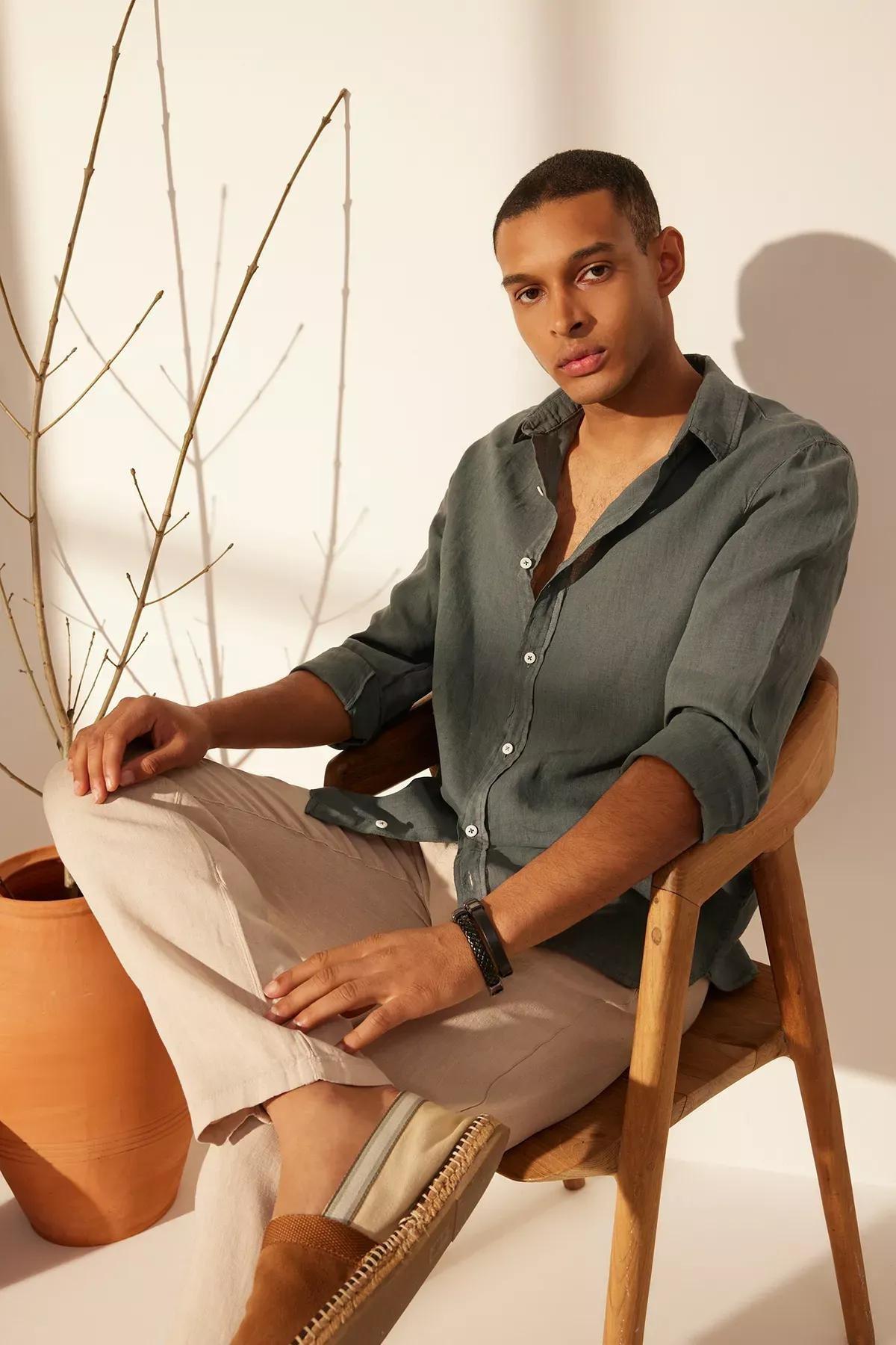 Grey Linen Shirt, , large image number 0