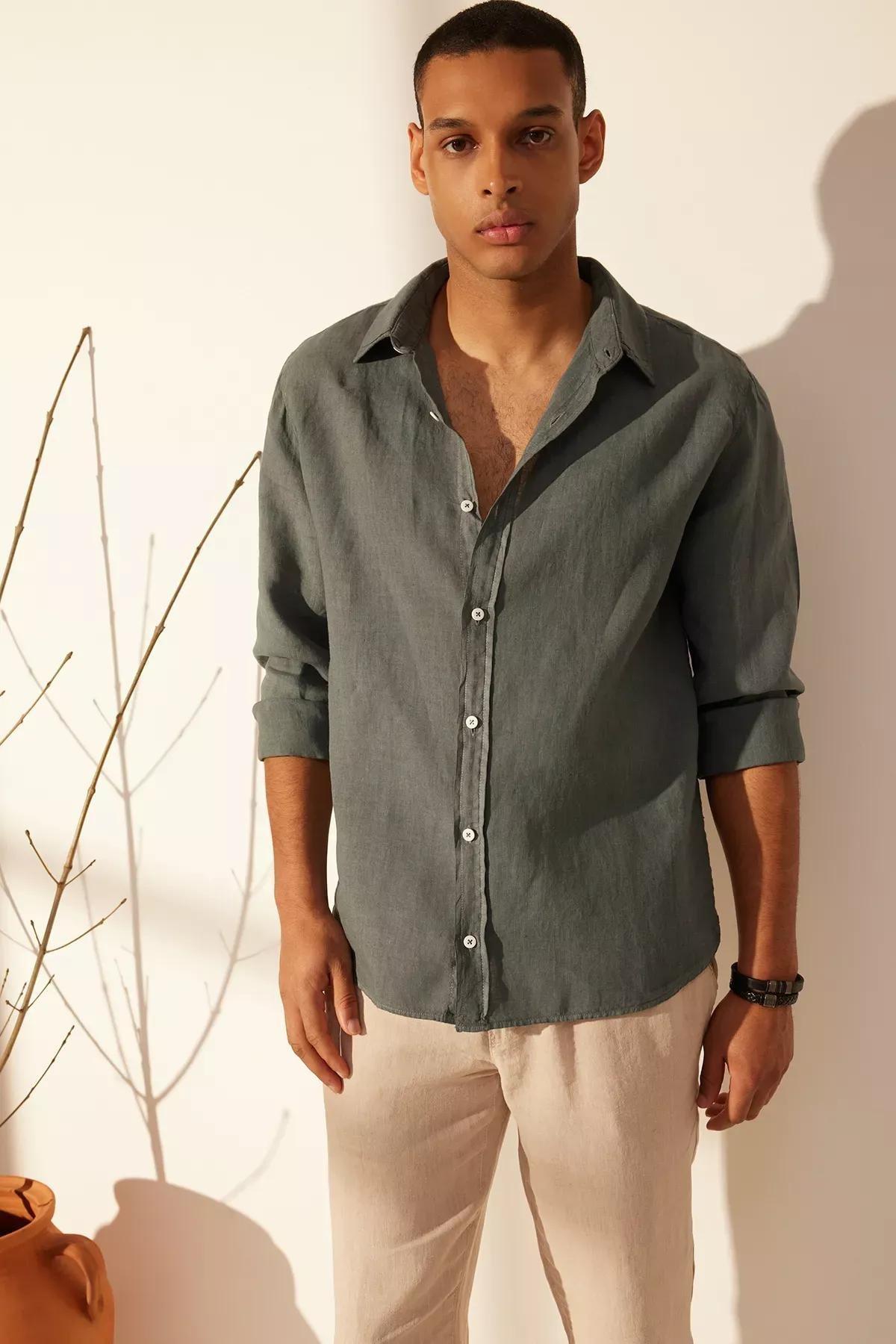 Grey Linen Shirt, , large image number 1