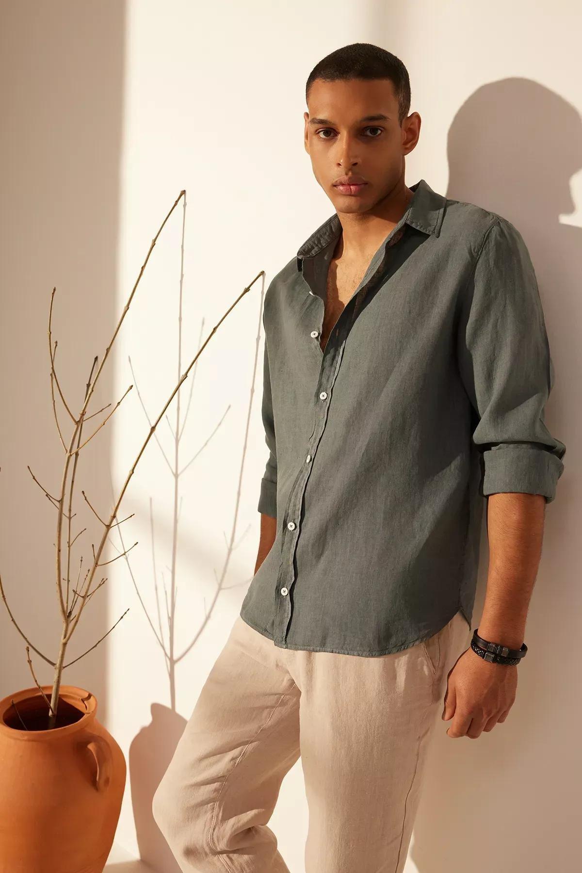 Grey Linen Shirt, , large image number 2
