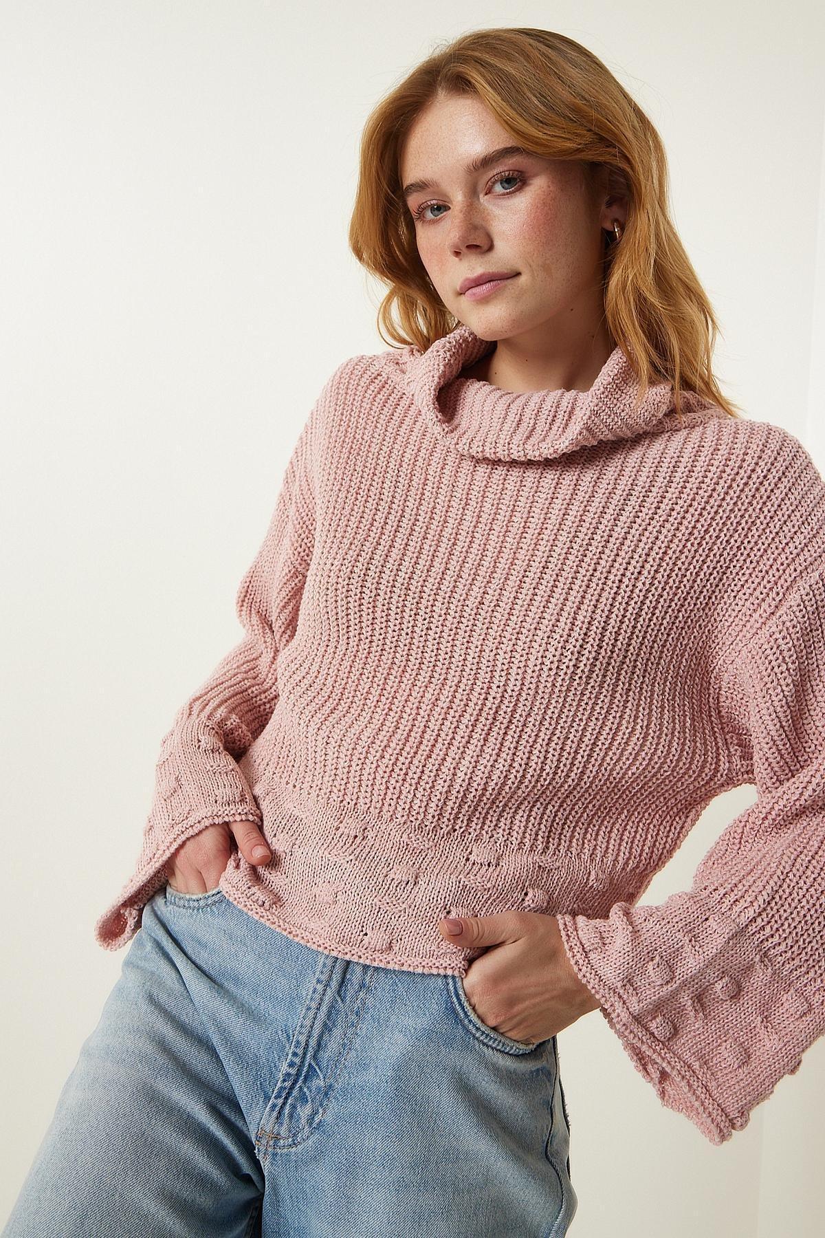 White Turtleneck Textured Knitted Sweater, C101_481, large image number 1
