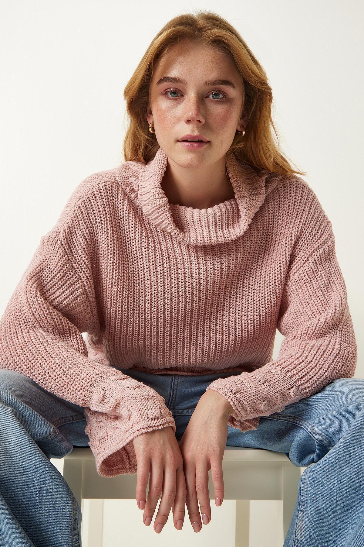 White Turtleneck Textured Knitted Sweater, C101_481, large image number 2
