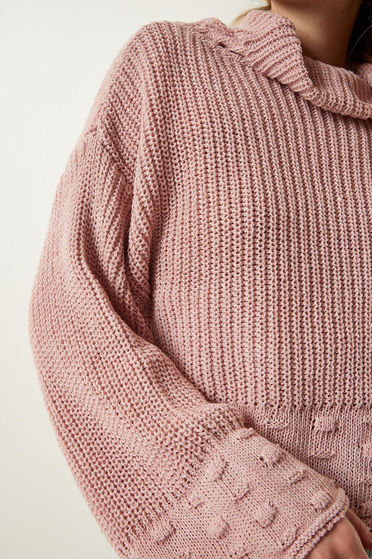 White Turtleneck Textured Knitted Sweater, C101_481, large image number 3