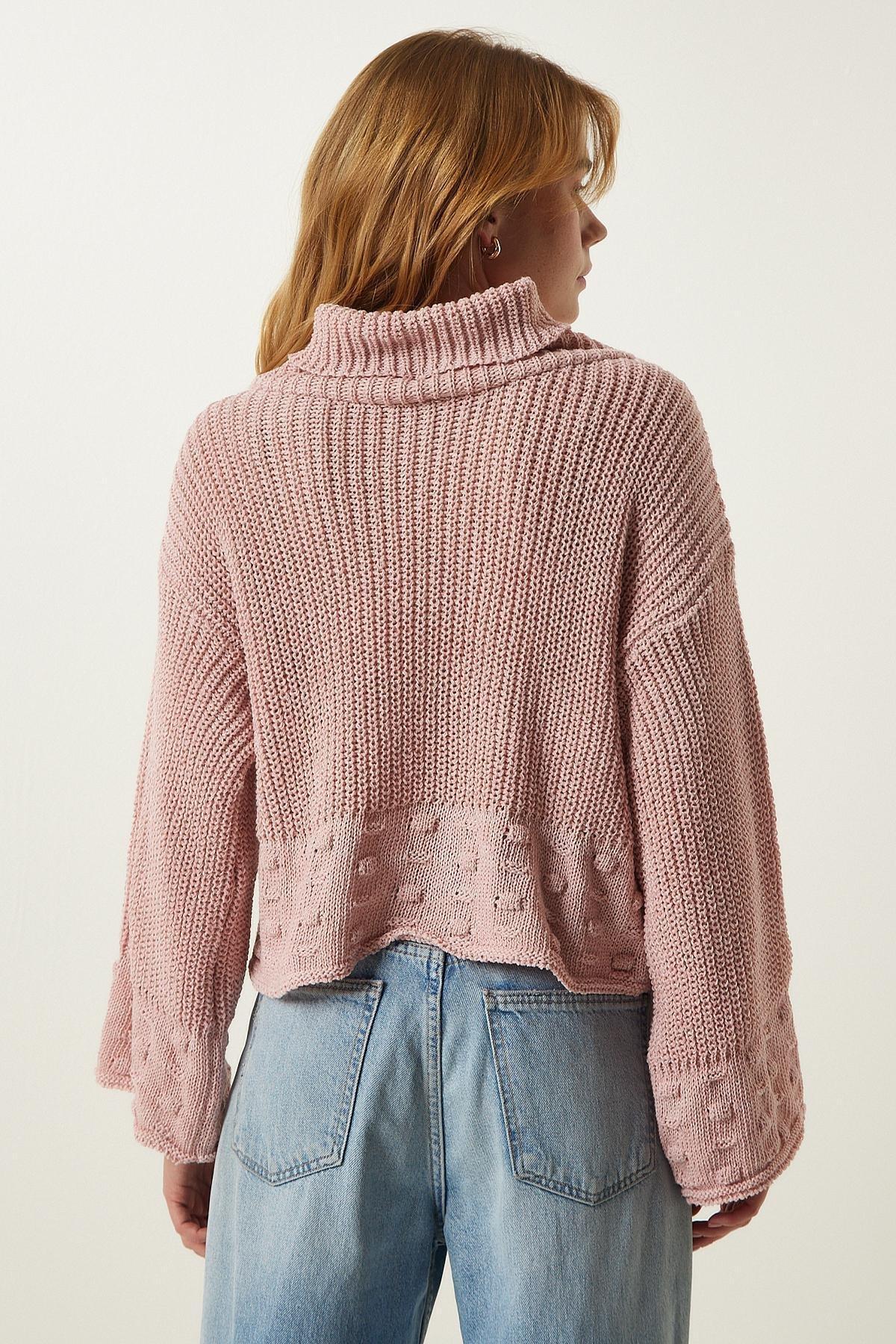 White Turtleneck Textured Knitted Sweater, C101_481, large image number 4