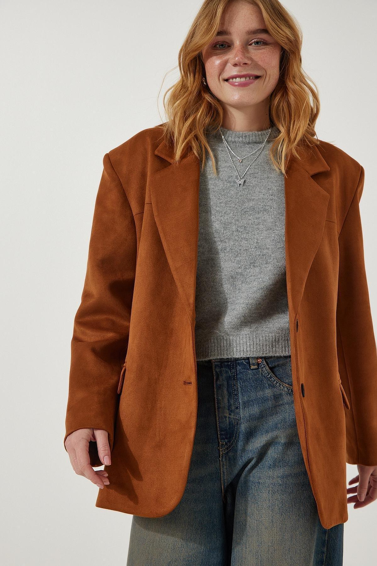Brown Suede Blazer Jacket, , large image number 1