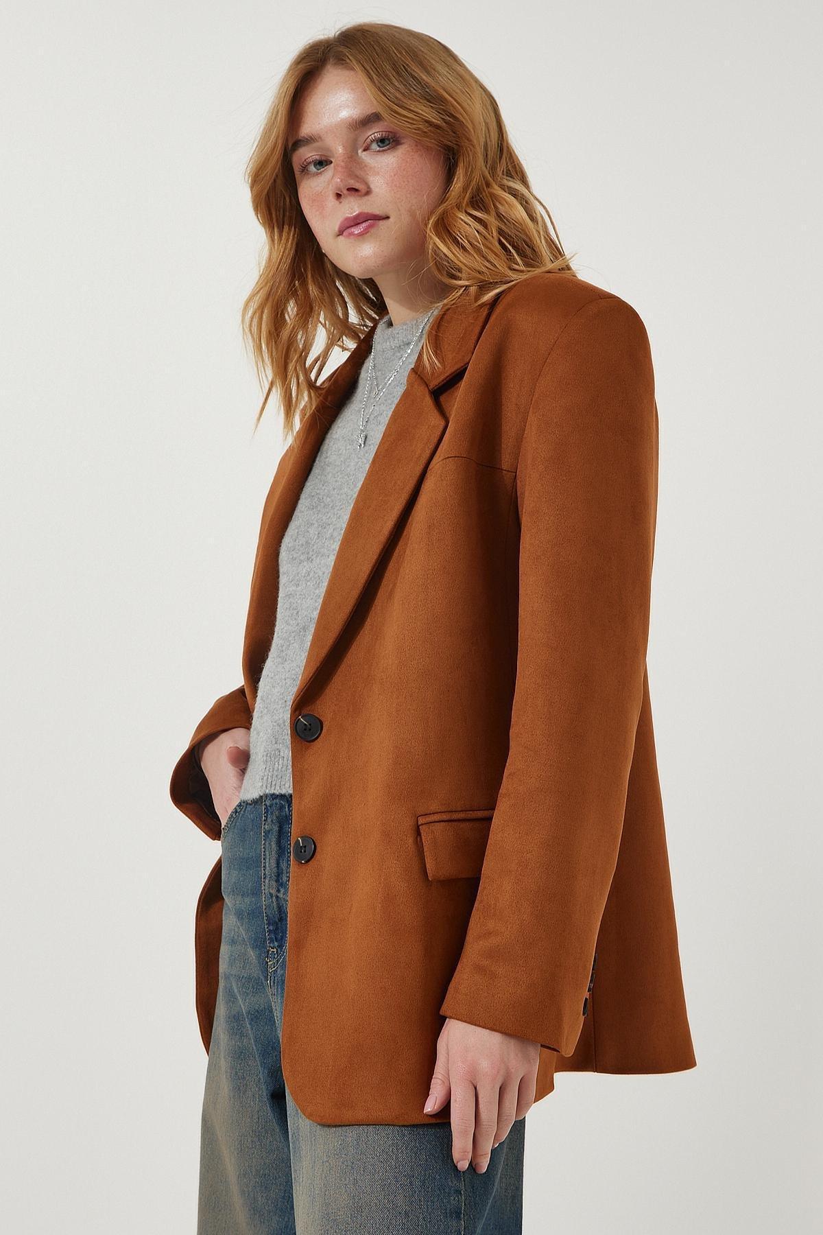 Brown Suede Blazer Jacket, , large image number 2