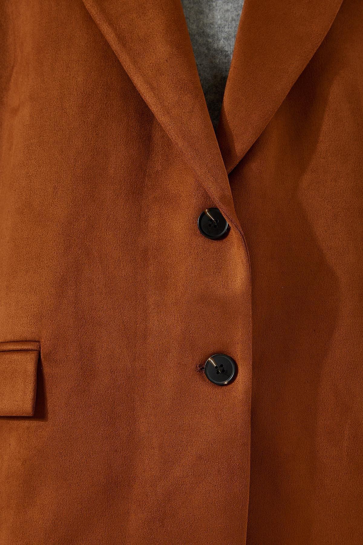 Brown Suede Blazer Jacket, , large image number 3