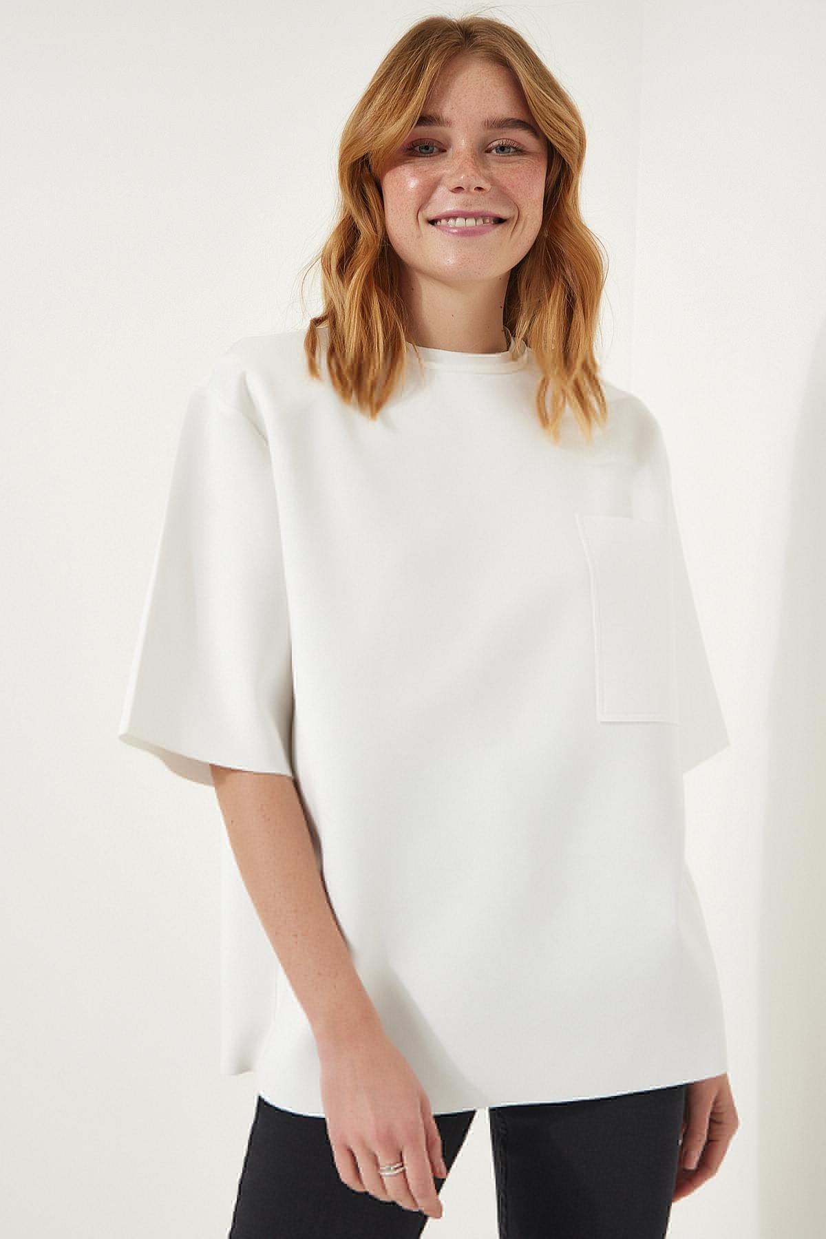 White Zippered Detailed Knitted T-Shirt, , large image number 1