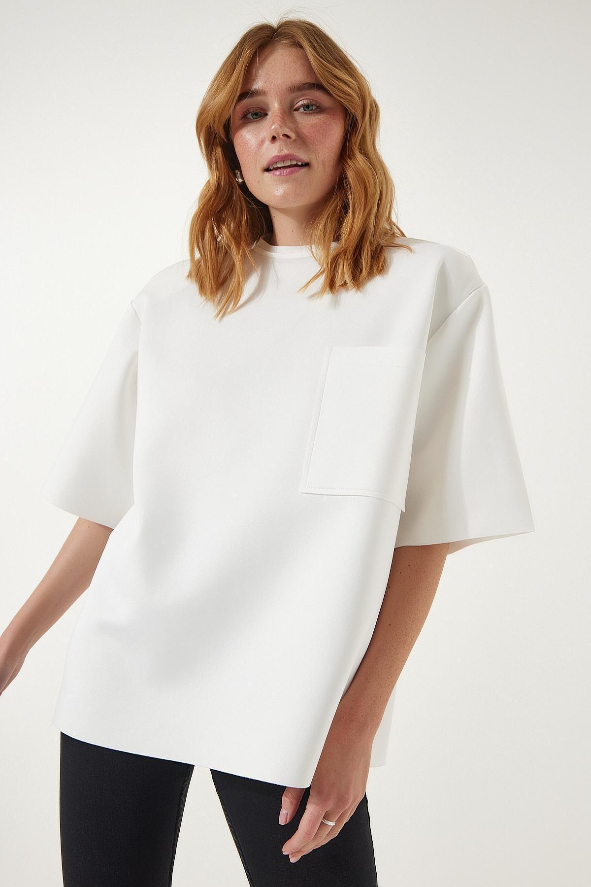 White Zippered Detailed Knitted T-Shirt, , large image number 2