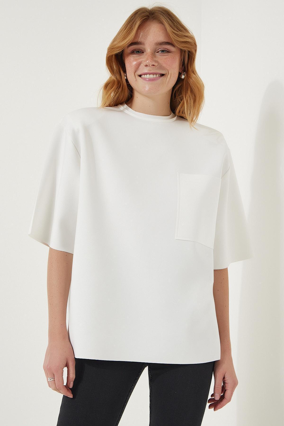 White Zippered Detailed Knitted T-Shirt, , large image number 3