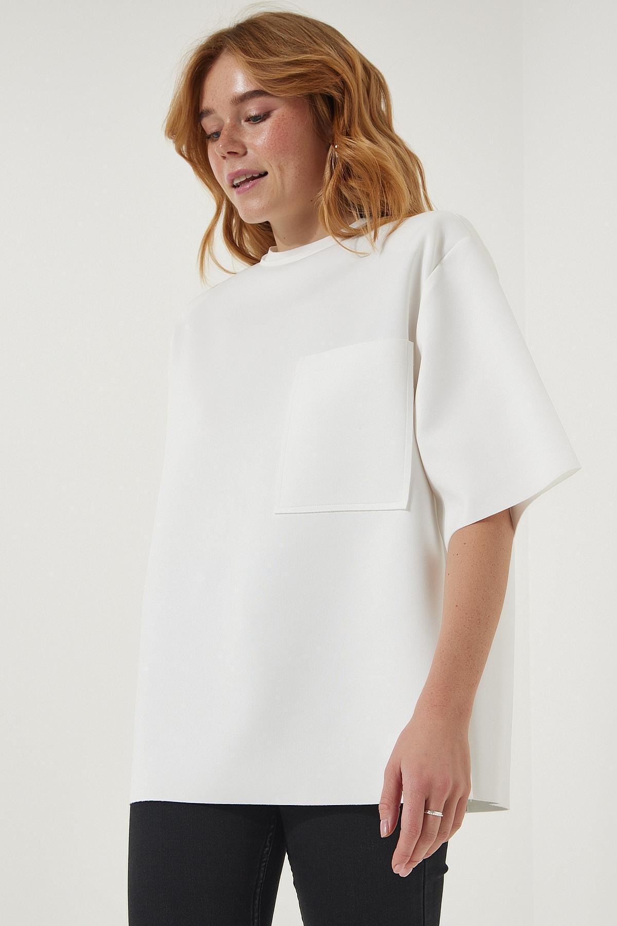 White Zippered Detailed Knitted T-Shirt, , large image number 4
