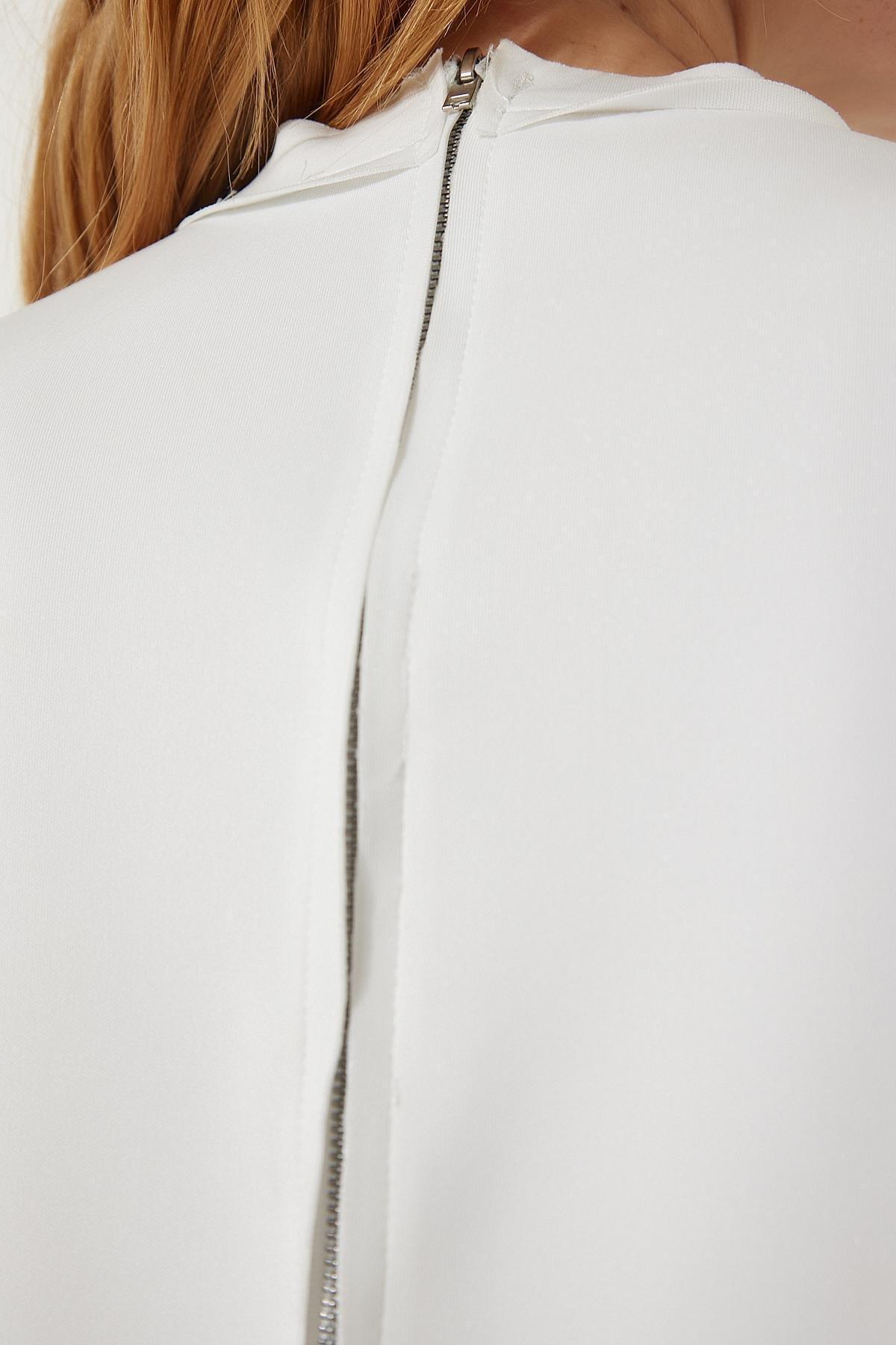 White Zippered Detailed Knitted T-Shirt, , large image number 5