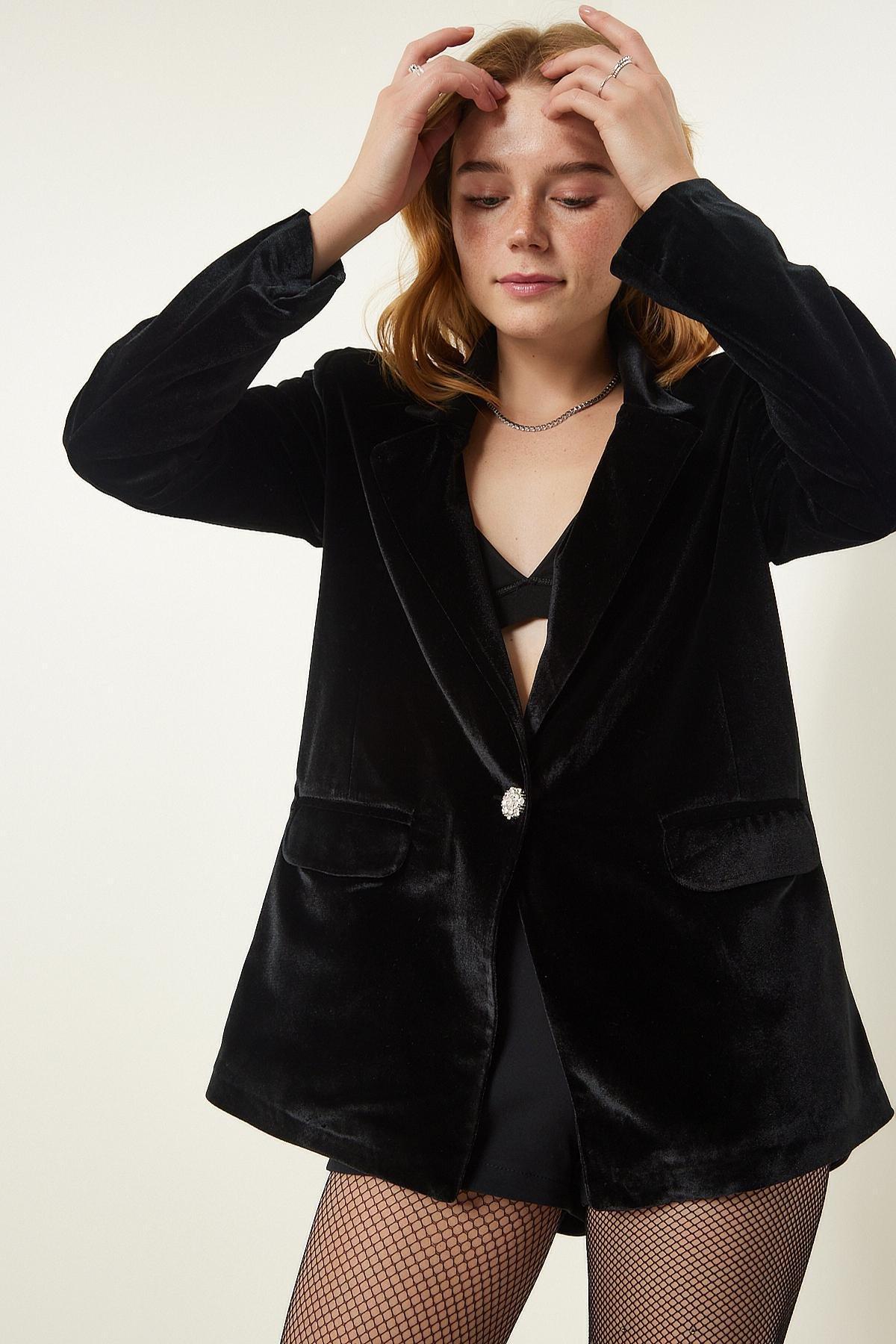 Black Velvet Blazer Jacket, , large image number 0