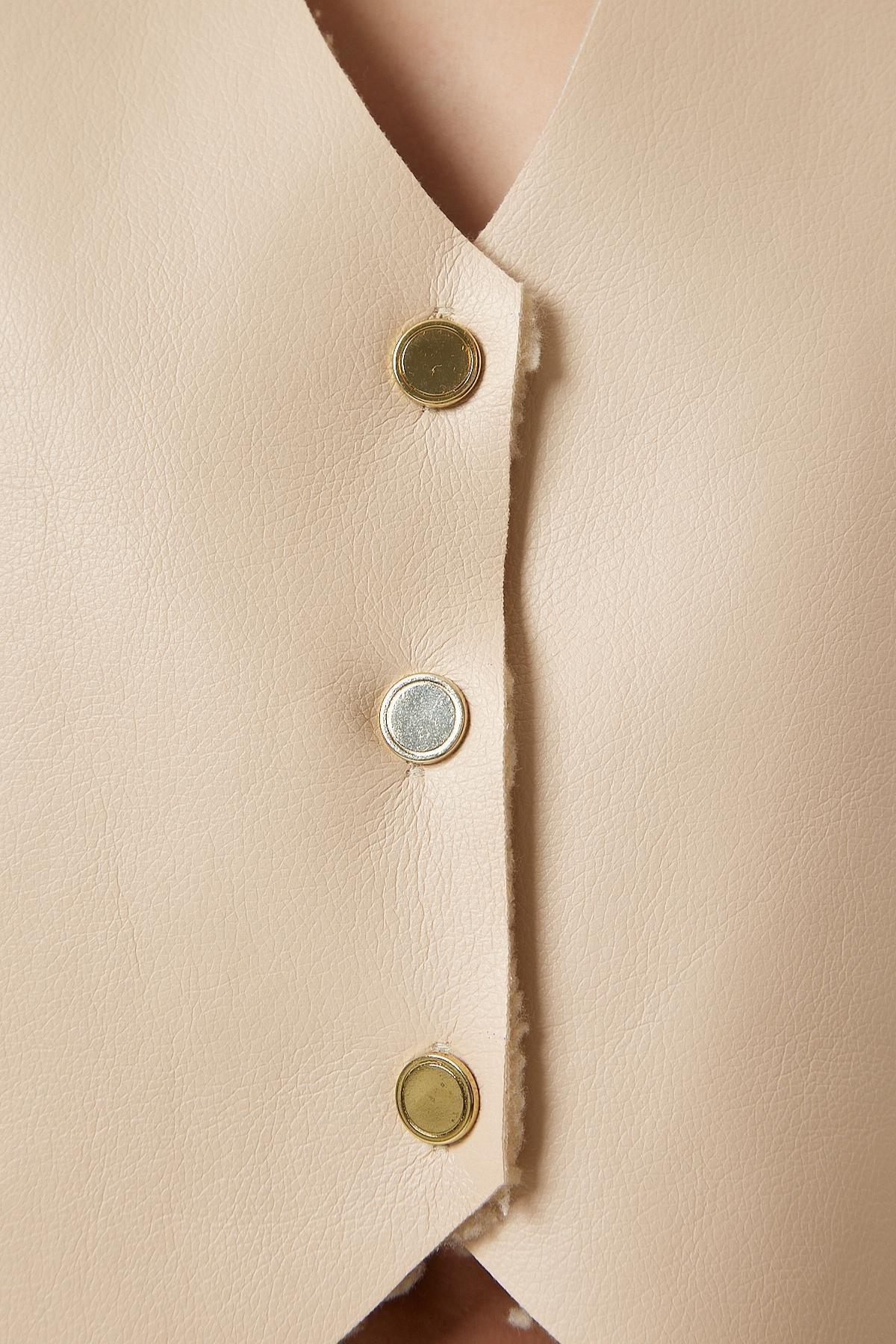 White Fleeced Leather Vest, , large image number 3