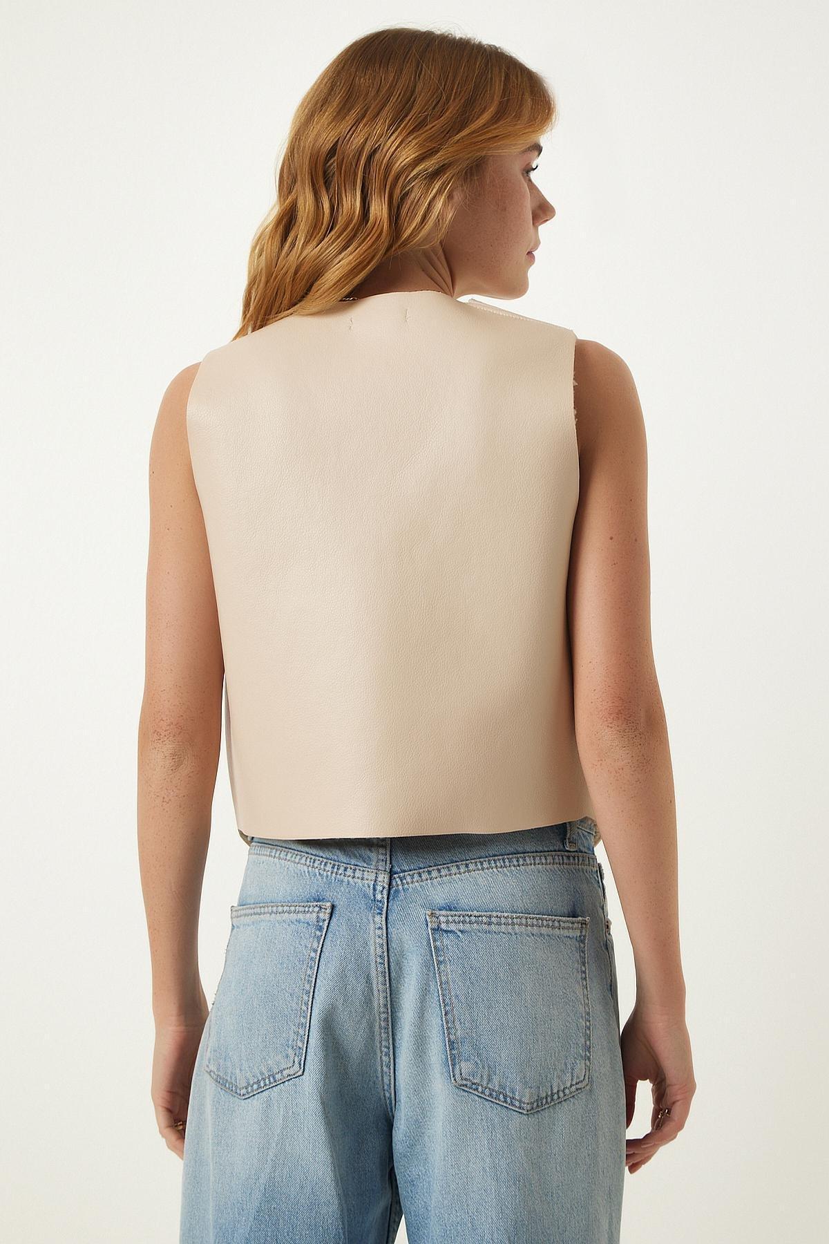 White Fleeced Leather Vest, , large image number 4
