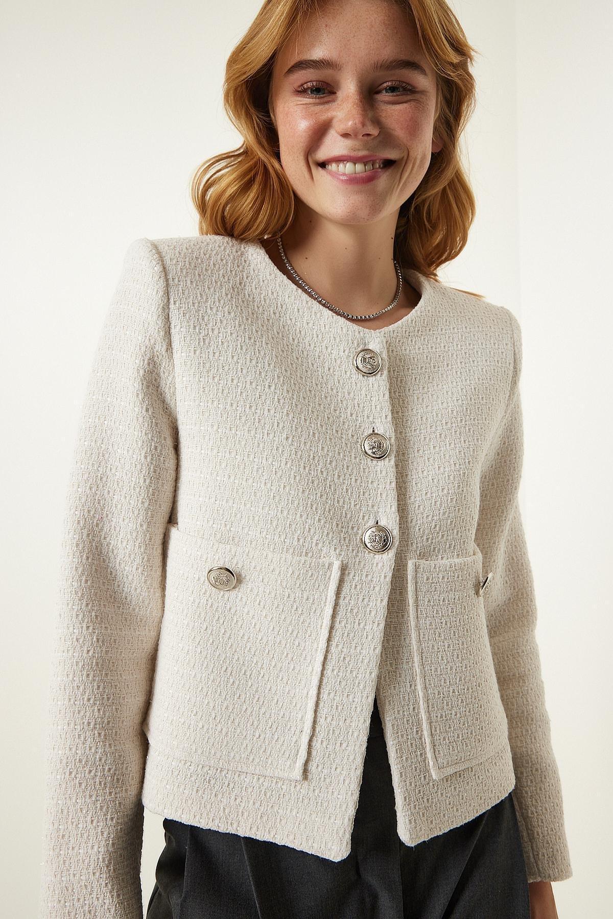 Cream Wide Pocket Woven Jacket, Cream, large image number 0