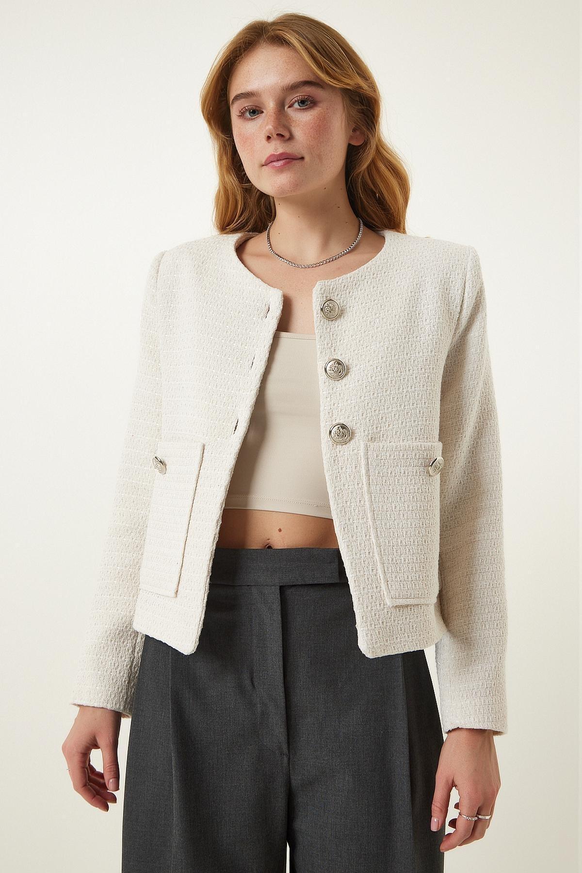 Cream Wide Pocket Woven Jacket, Cream, large image number 1