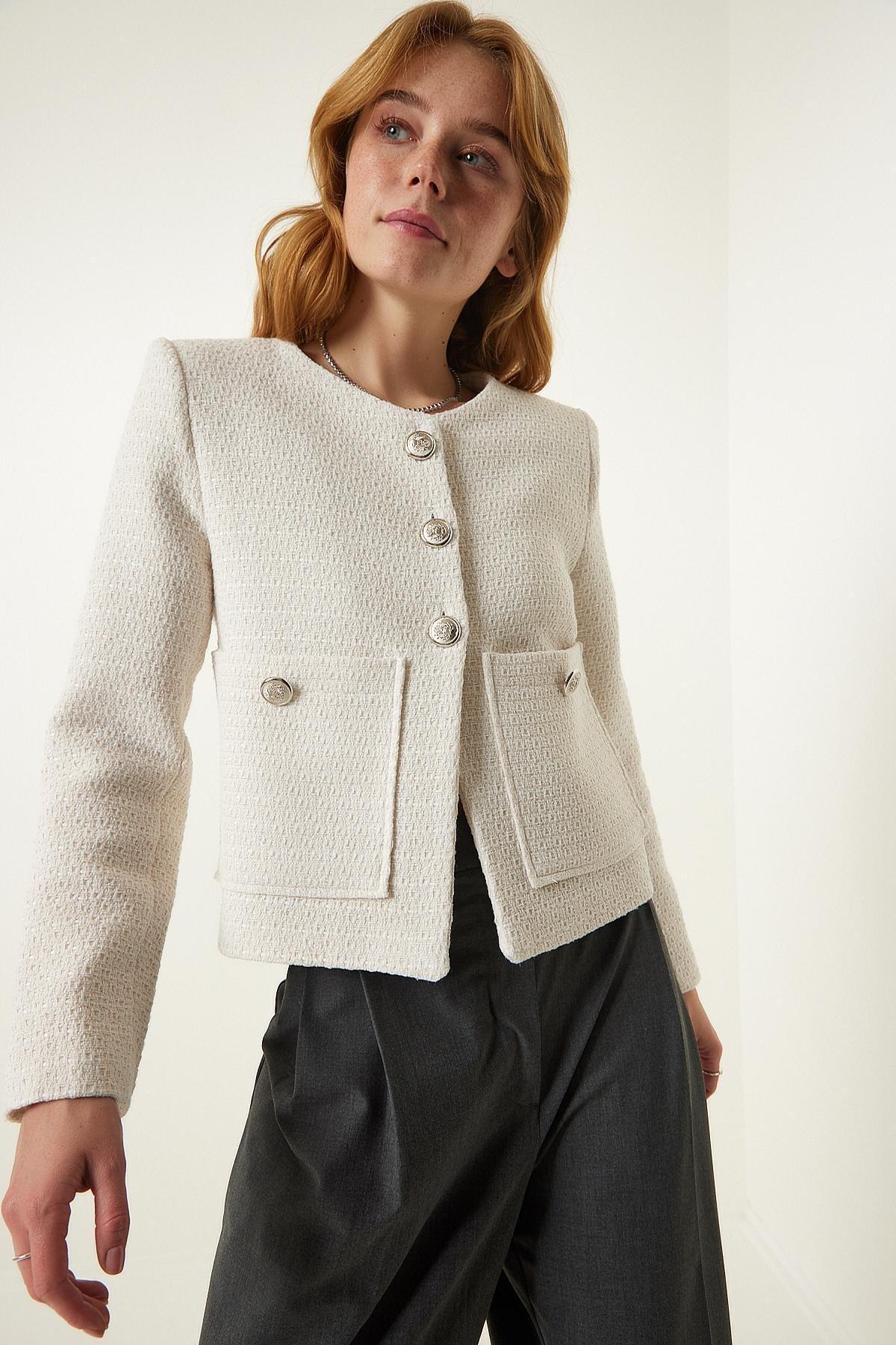 Cream Wide Pocket Woven Jacket, Cream, large image number 2