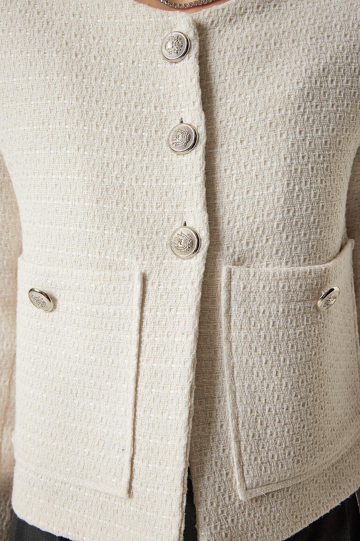 Cream Wide Pocket Woven Jacket, Cream, large image number 3