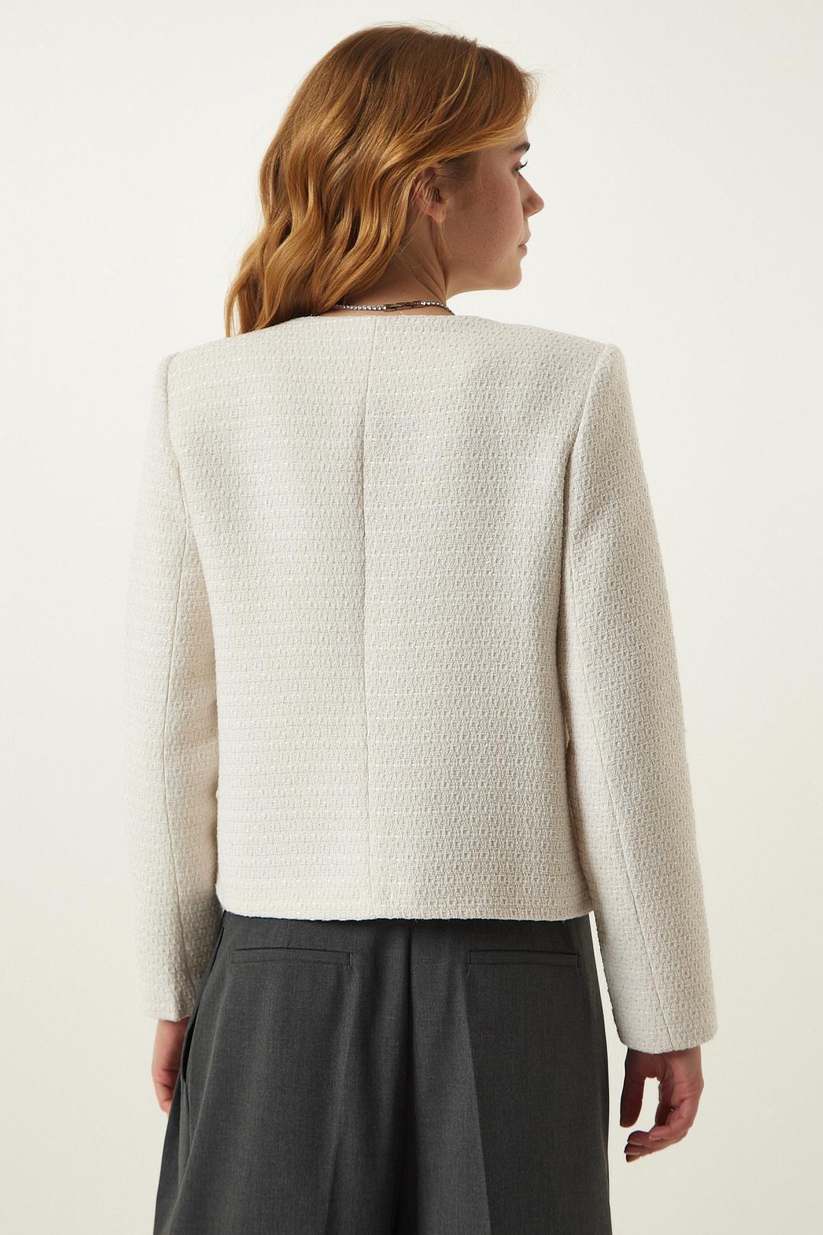 Cream Wide Pocket Woven Jacket, Cream, large image number 4
