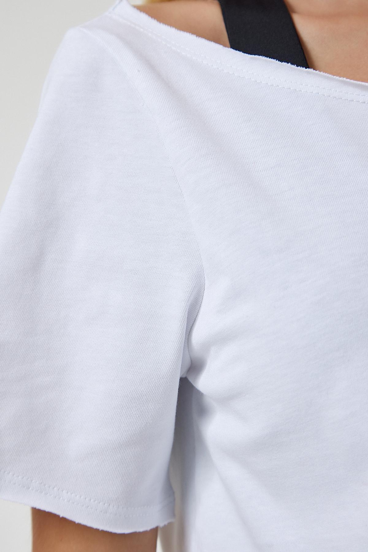 White Boat Neck Crop Knitted T-Shirt, C101_5696, large image number 6