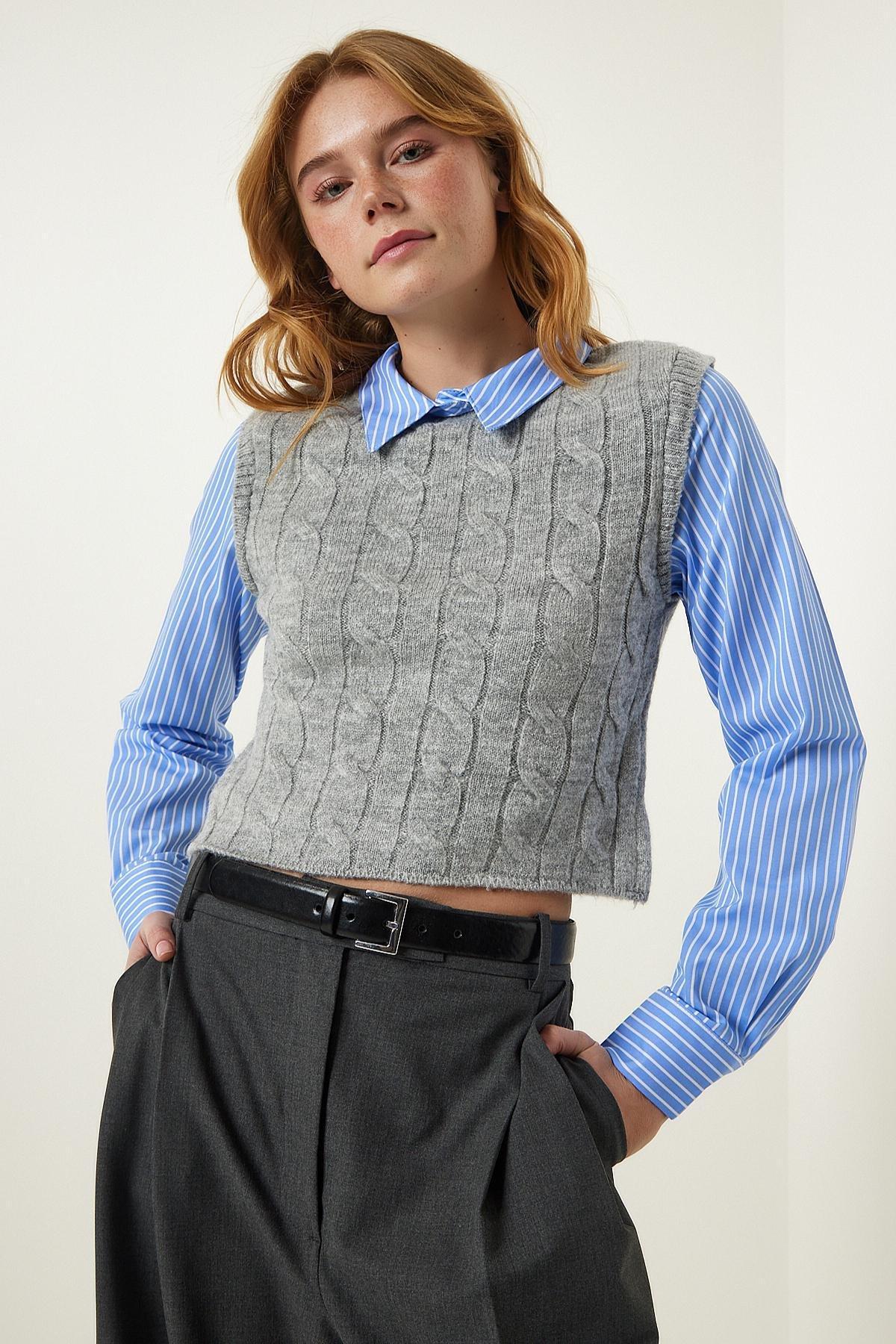 Multicolour Collared Sweater Striped Shirt, , large image number 1