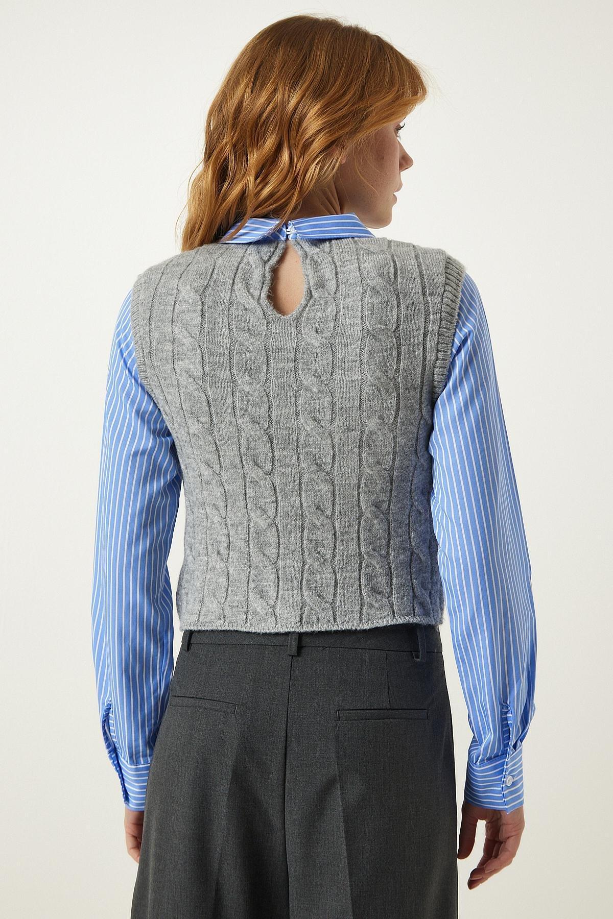 Multicolour Collared Sweater Striped Shirt, , large image number 4