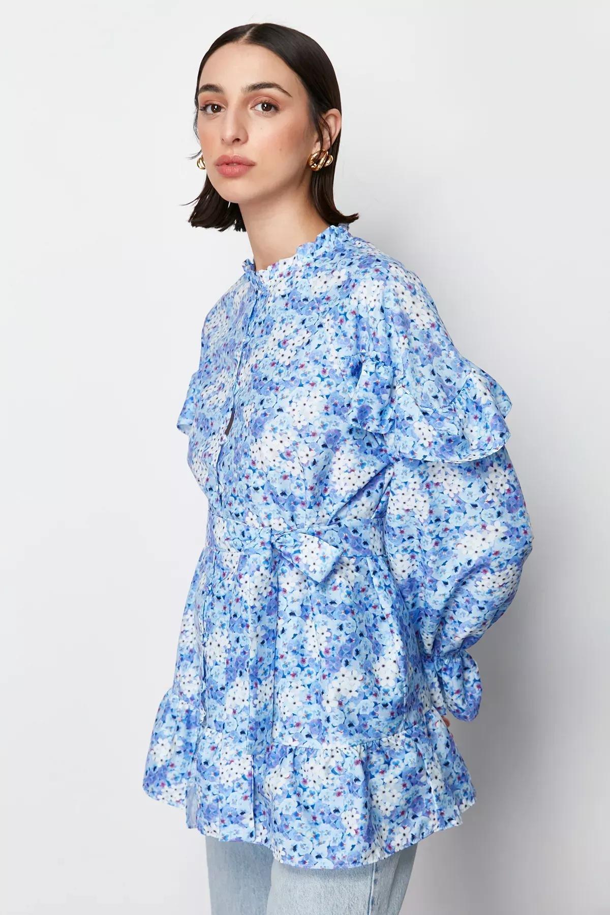 Blue Floral Woven Tunic, , large image number 0