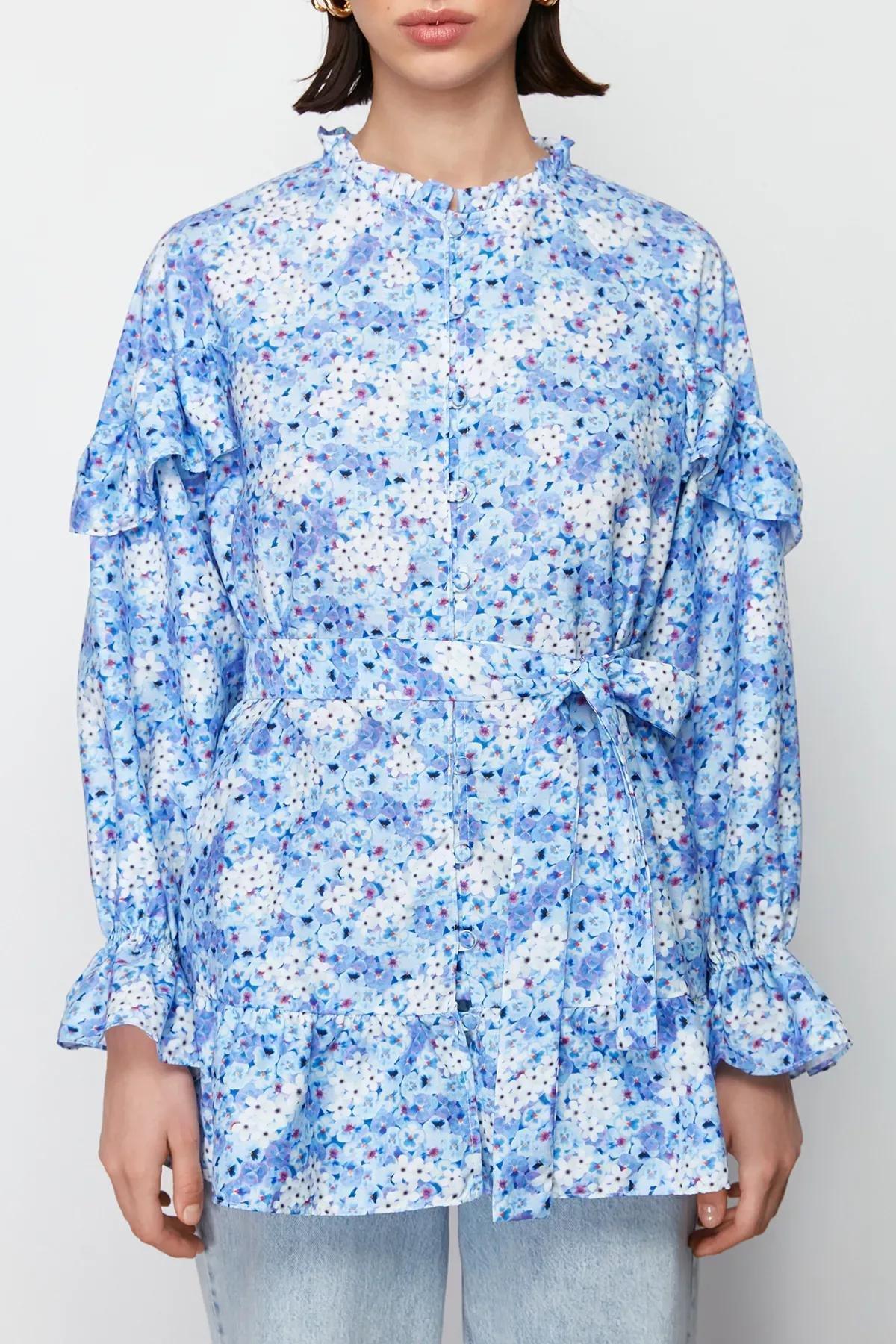 Blue Floral Woven Tunic, , large image number 3