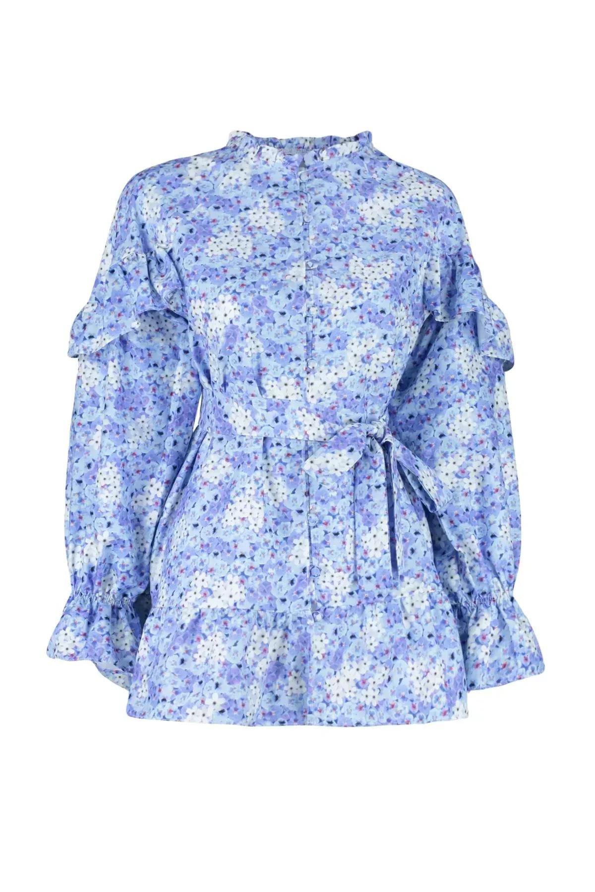 Blue Floral Woven Tunic, , large image number 5