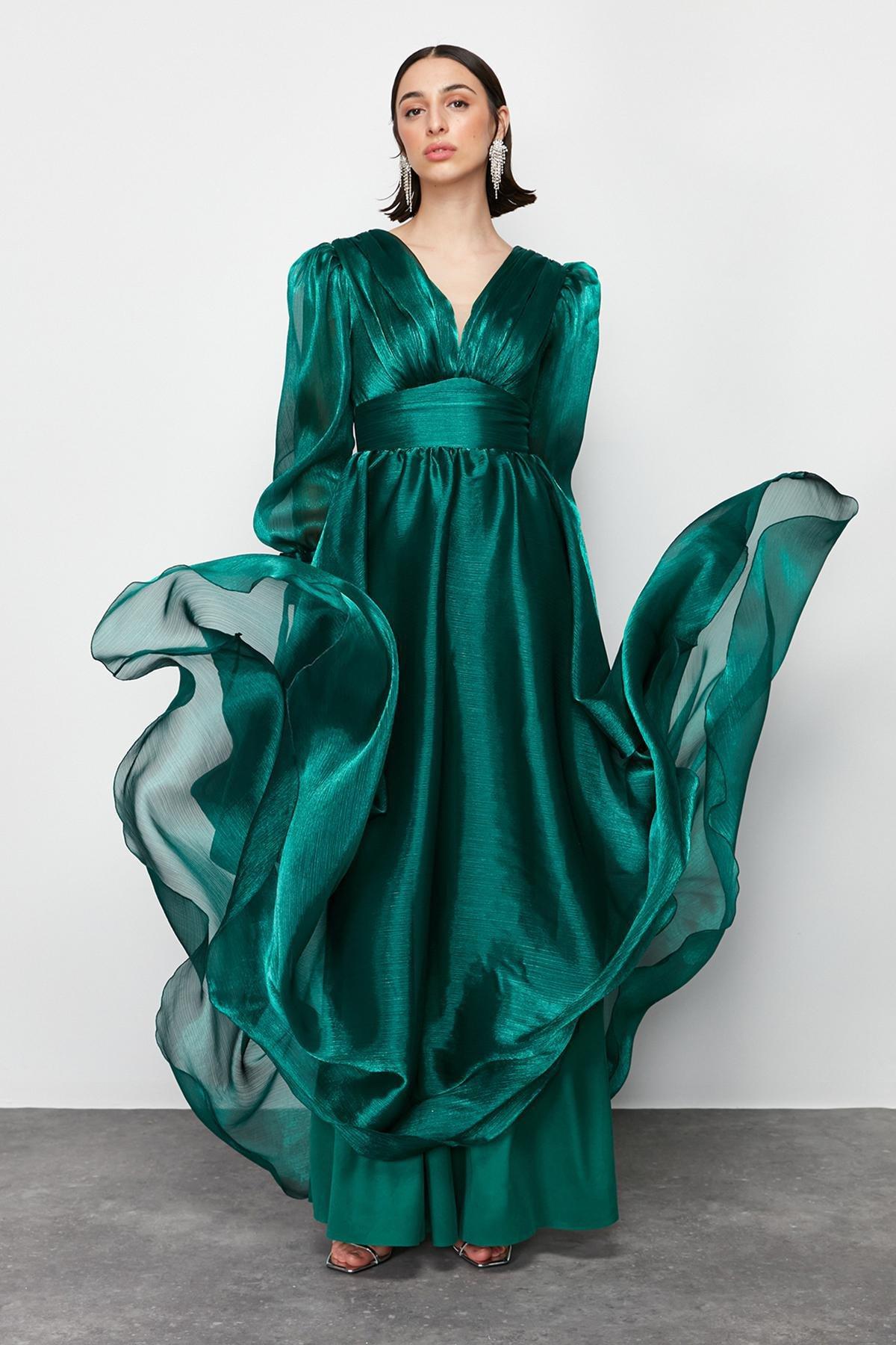 Green Tulle Long Elegant Evening Dress, , large image number 0