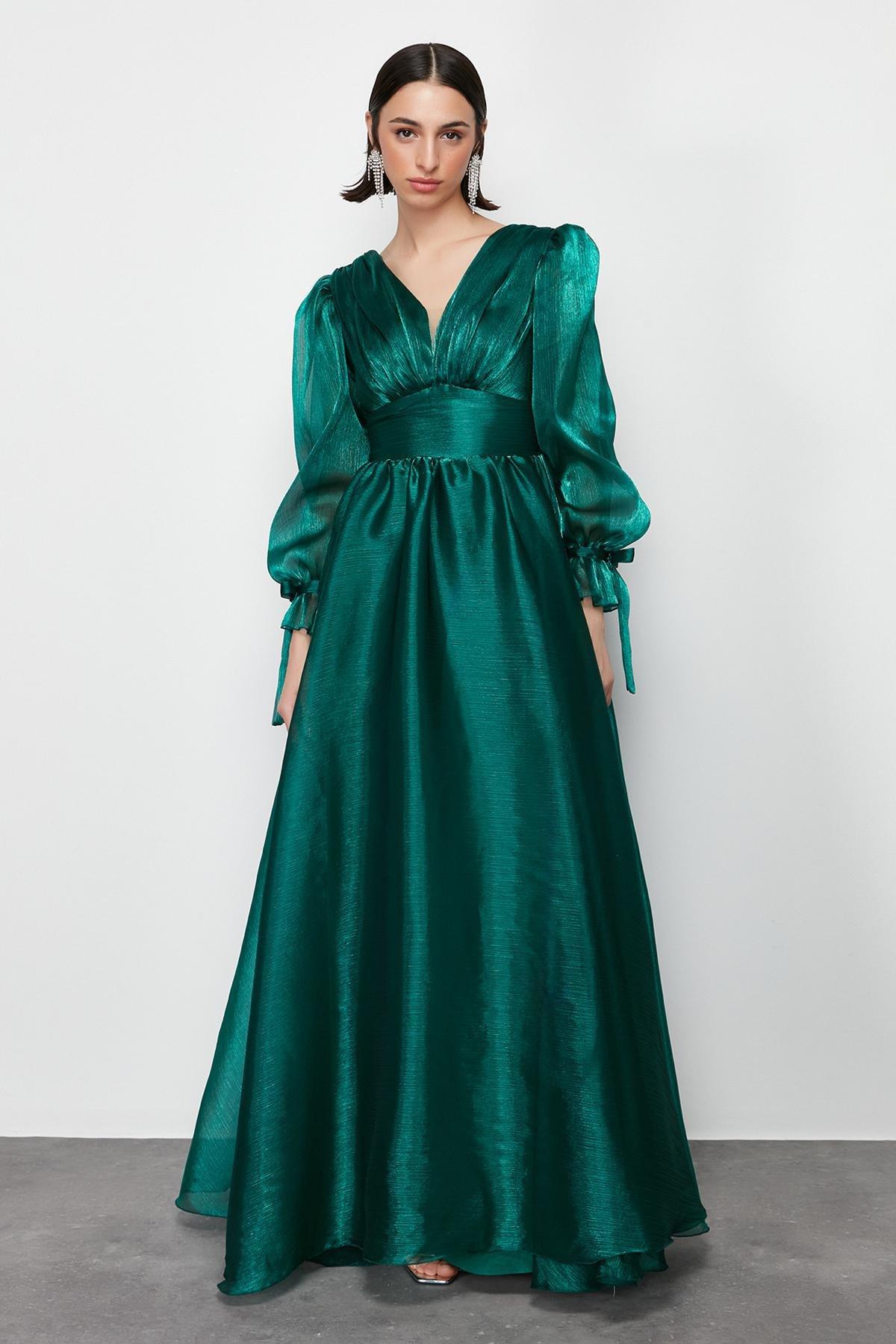 Green Tulle Long Elegant Evening Dress, , large image number 1