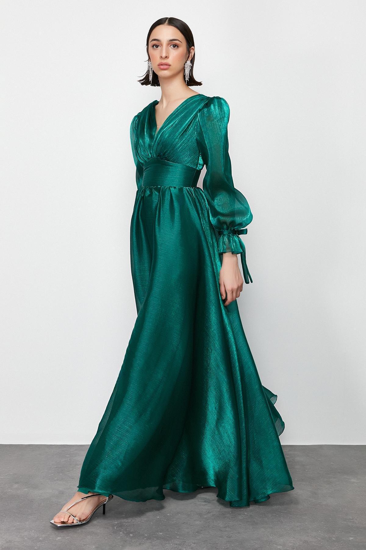 Green Tulle Long Elegant Evening Dress, , large image number 2