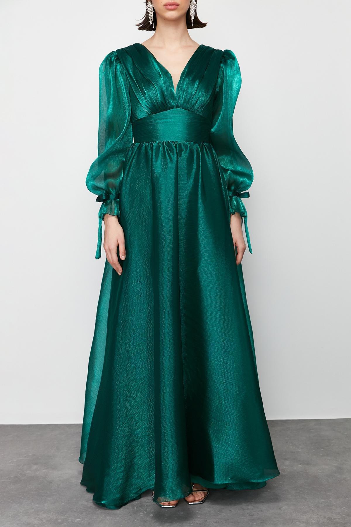 Green Tulle Long Elegant Evening Dress, , large image number 3
