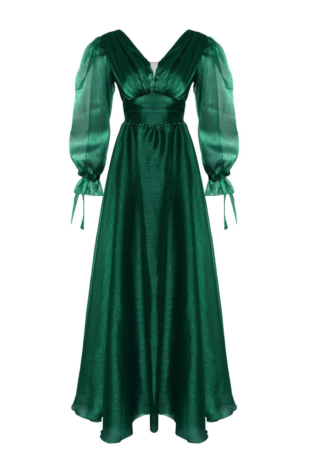 Green Tulle Long Elegant Evening Dress, , large image number 5