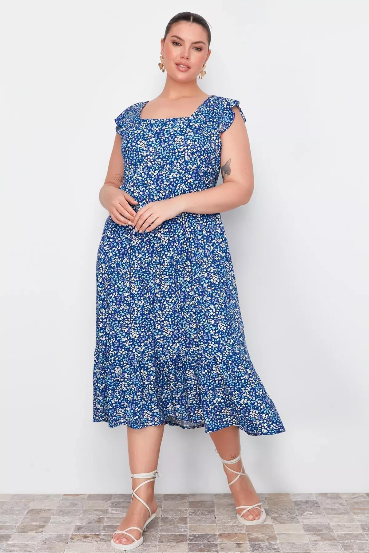 Floral Milkmaid Bohemian Midi Dress, DARK BLUE, large image number 0