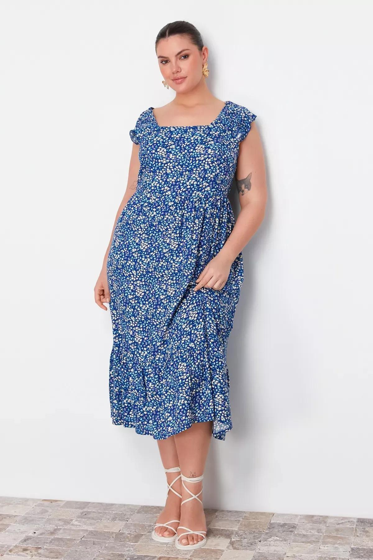 Floral Milkmaid Bohemian Midi Dress, DARK BLUE, large image number 2