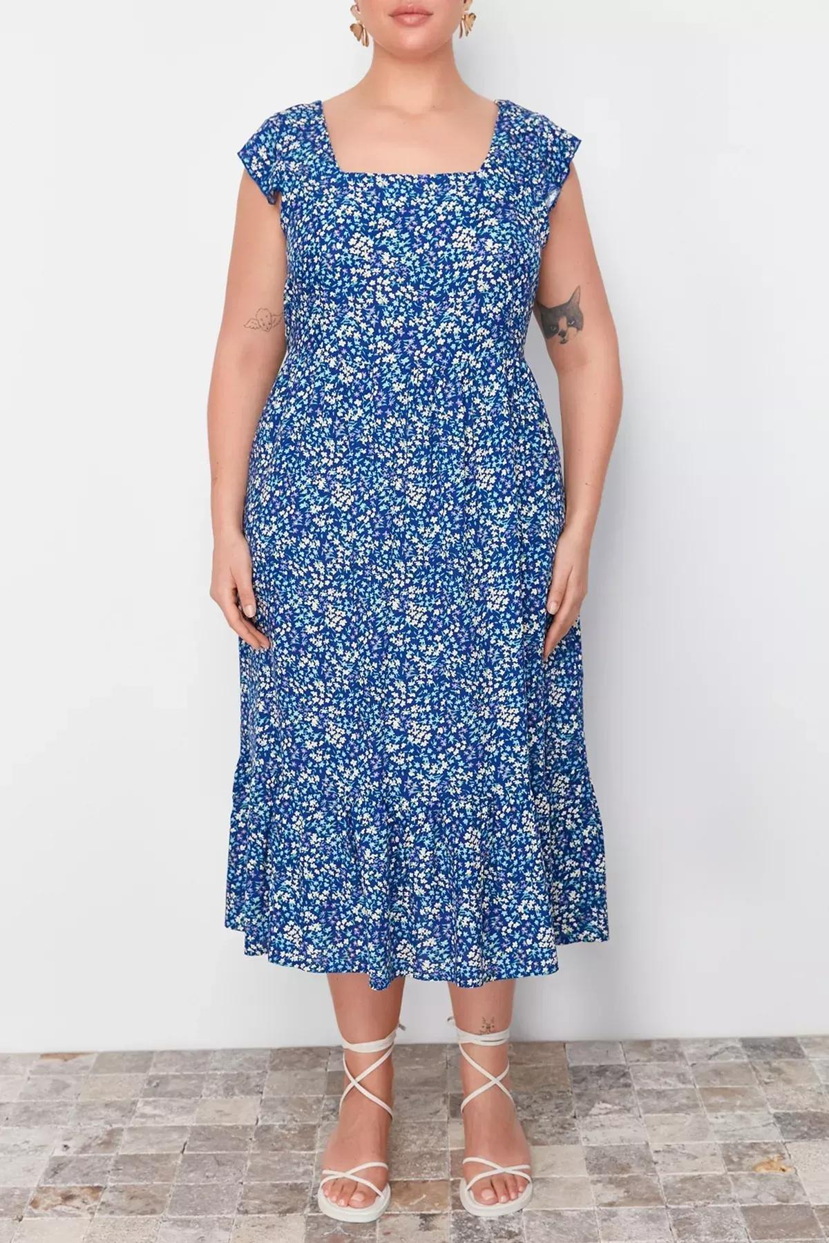 Floral Milkmaid Bohemian Midi Dress, DARK BLUE, large image number 3