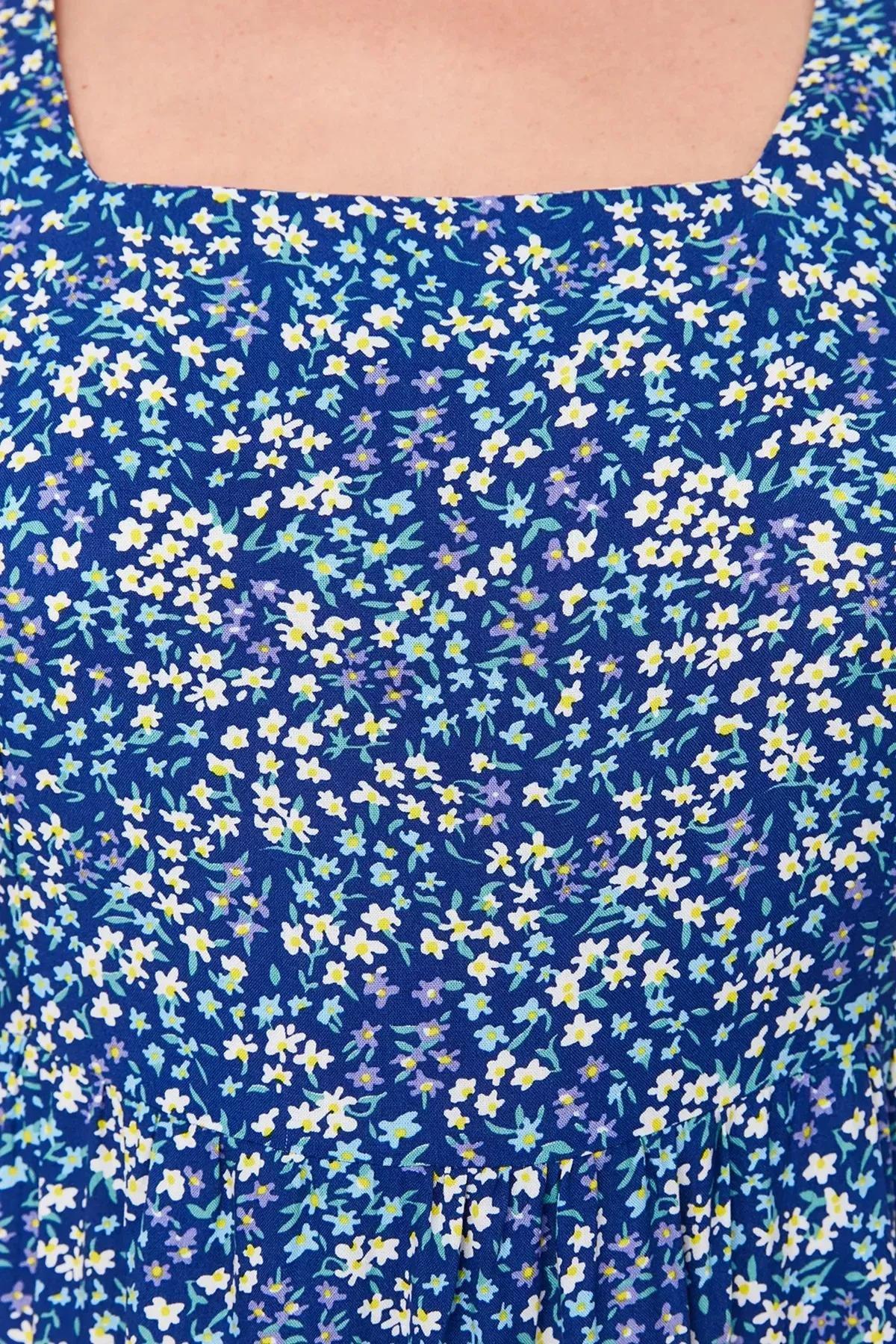 Floral Milkmaid Bohemian Midi Dress, DARK BLUE, large image number 4