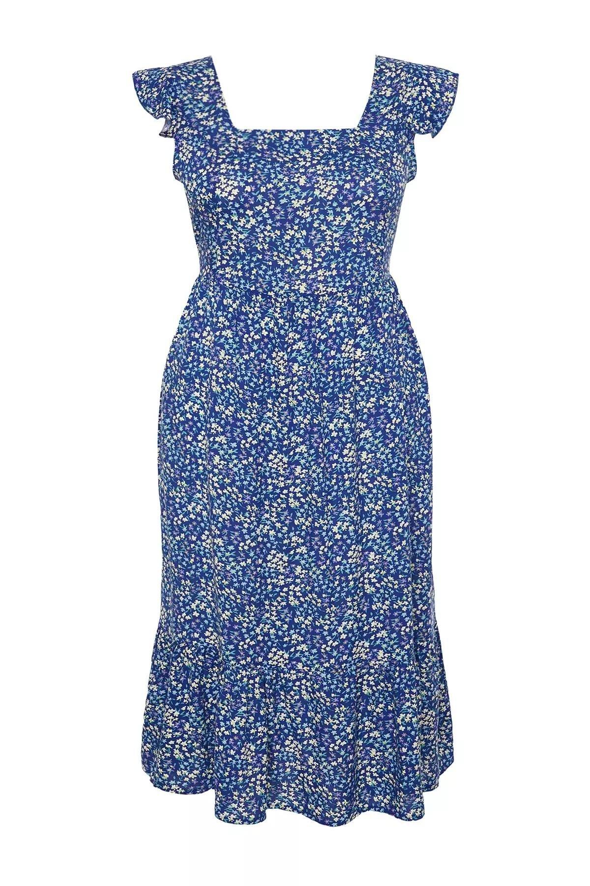 Floral Milkmaid Bohemian Midi Dress, DARK BLUE, large image number 5