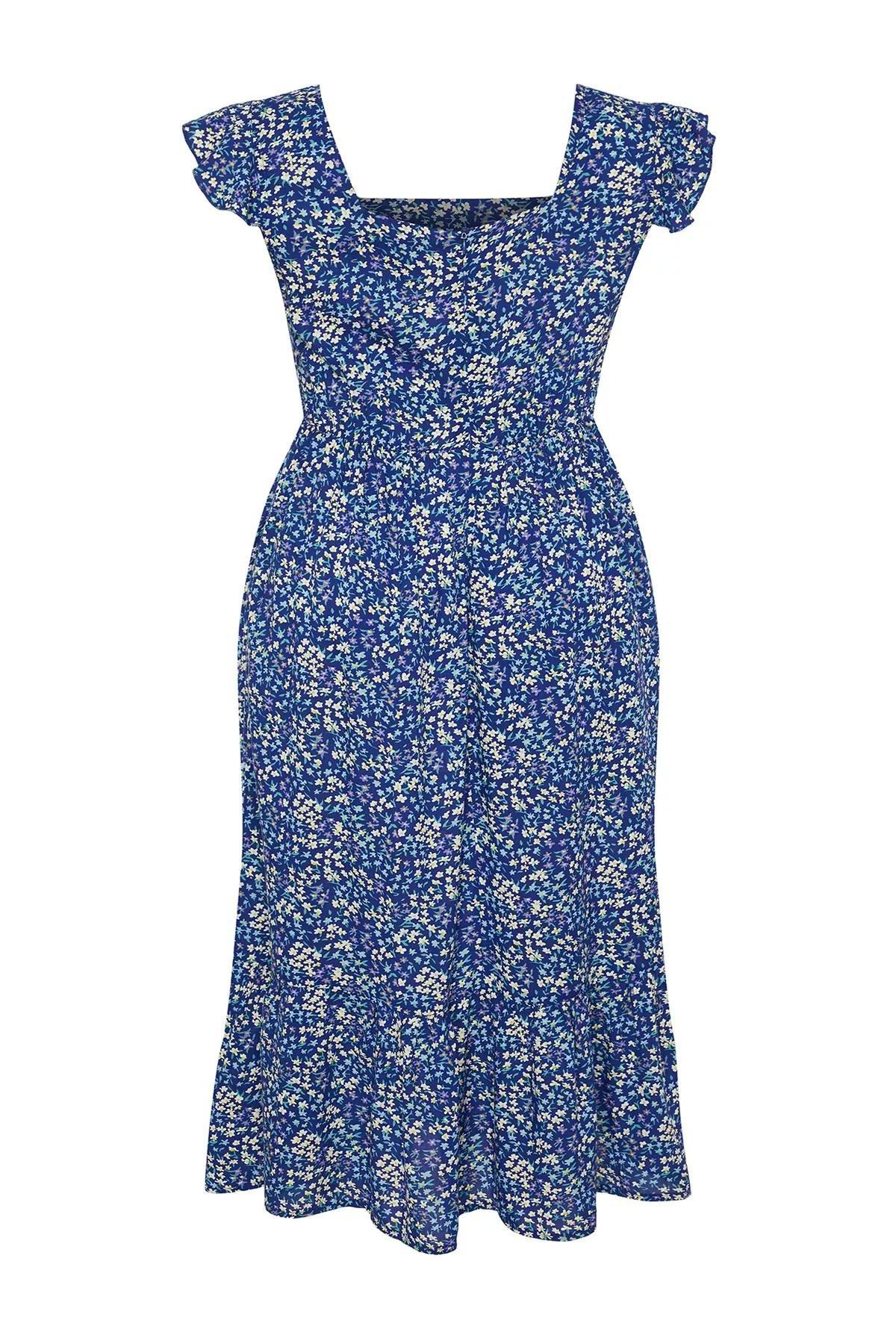Floral Milkmaid Bohemian Midi Dress, DARK BLUE, large image number 6