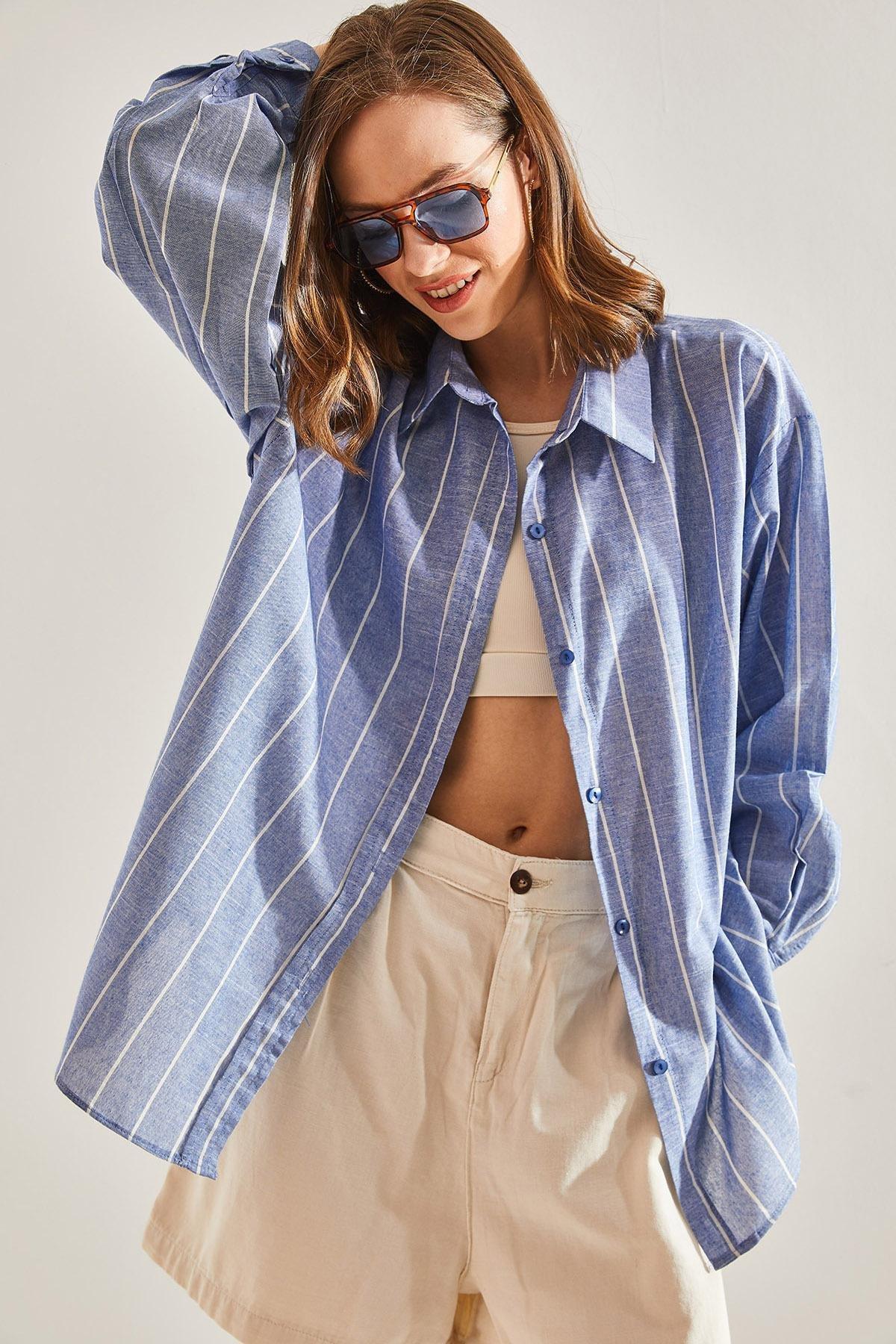 Multicolour Striped Oversize Shirt, C101_1477, large image number 0