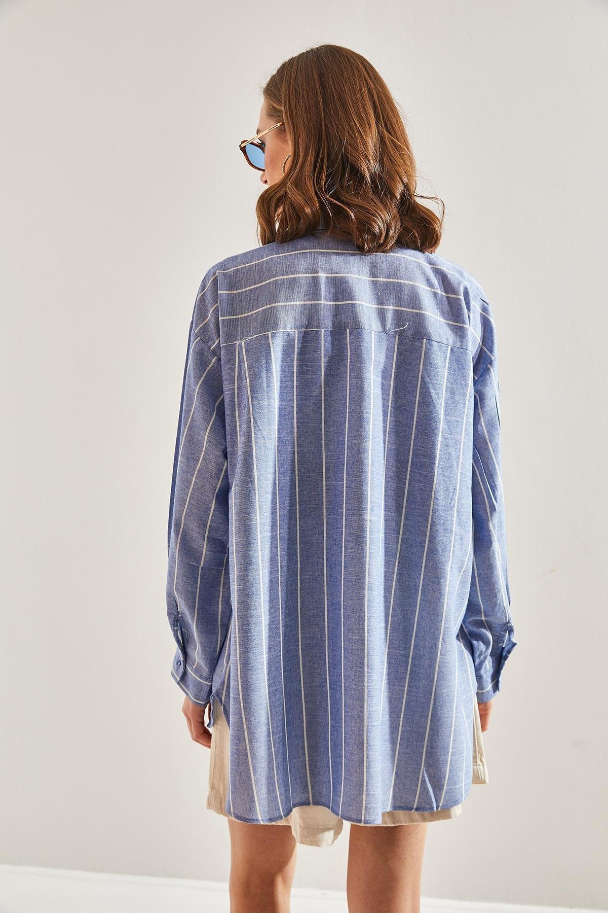 Multicolour Striped Oversize Shirt, C101_1477, large image number 2