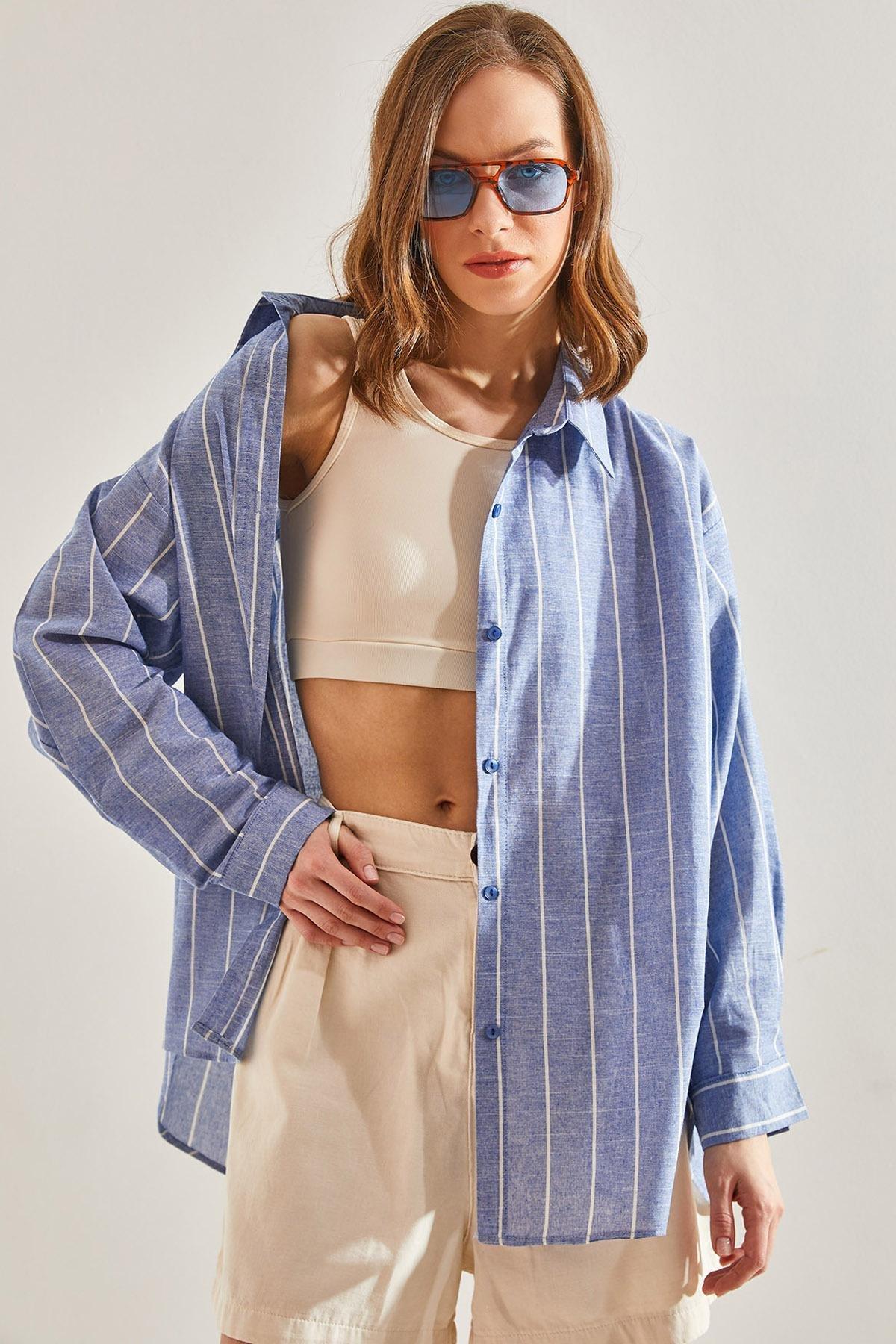 Multicolour Striped Oversize Shirt, C101_1477, large image number 3